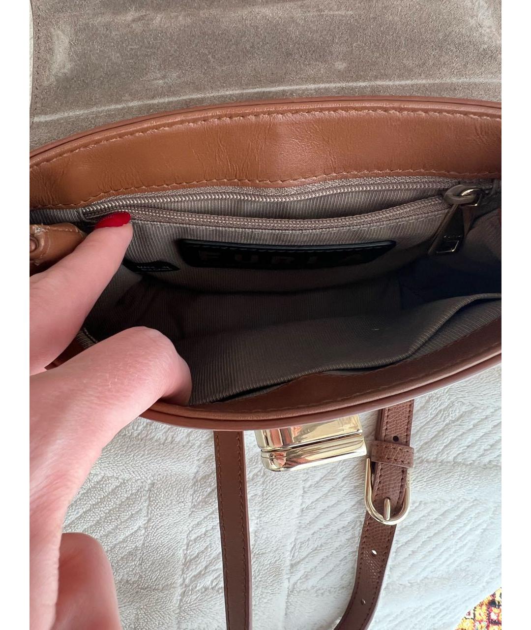 FURLA Коричневая кожаная сумка с короткими ручками, фото 3