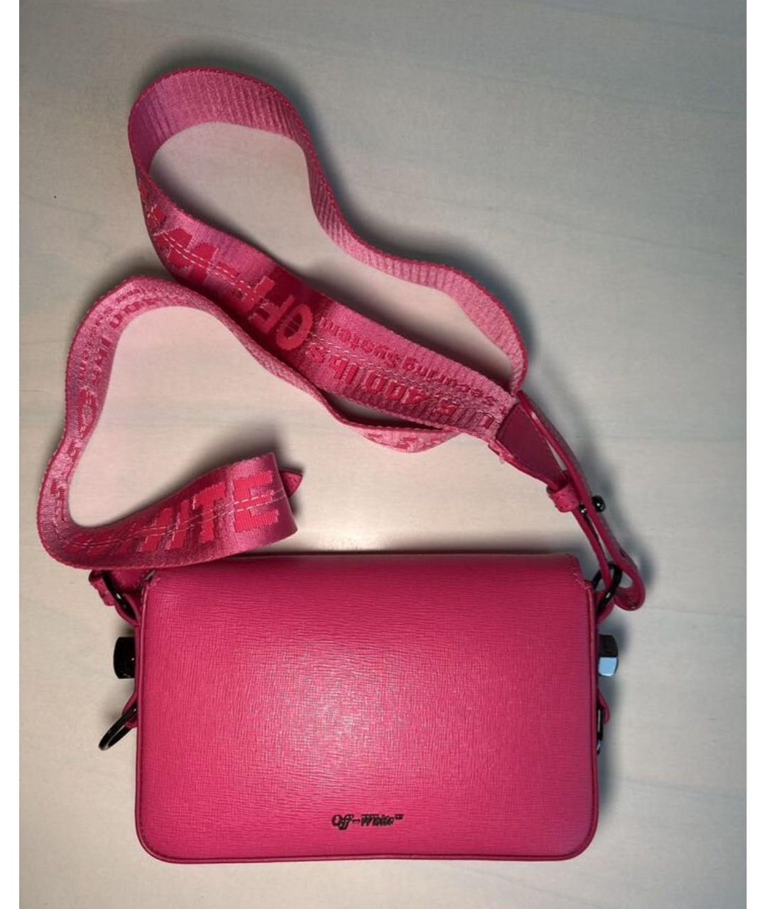 OFF-WHITE Фуксия кожаная сумка через плечо, фото 2