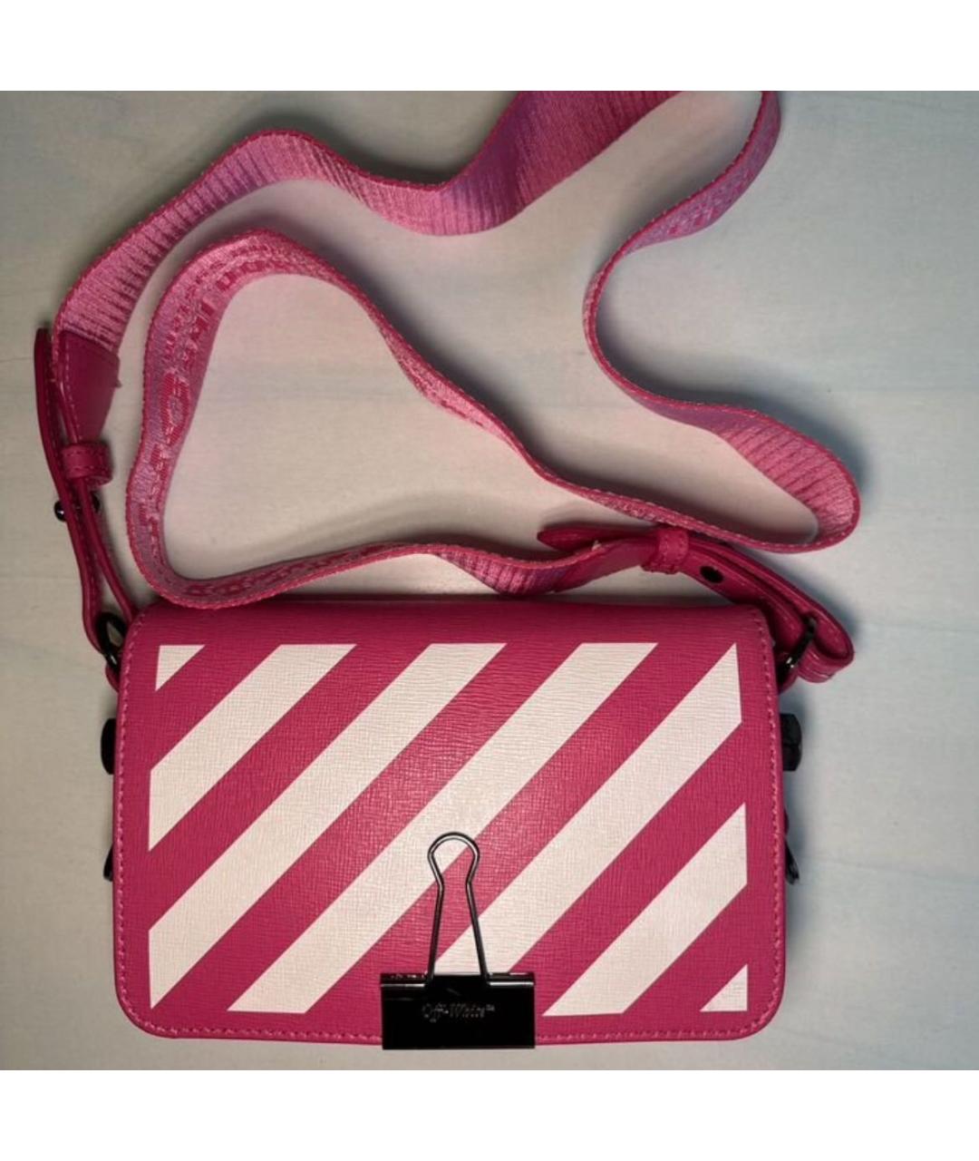 OFF-WHITE Фуксия кожаная сумка через плечо, фото 9