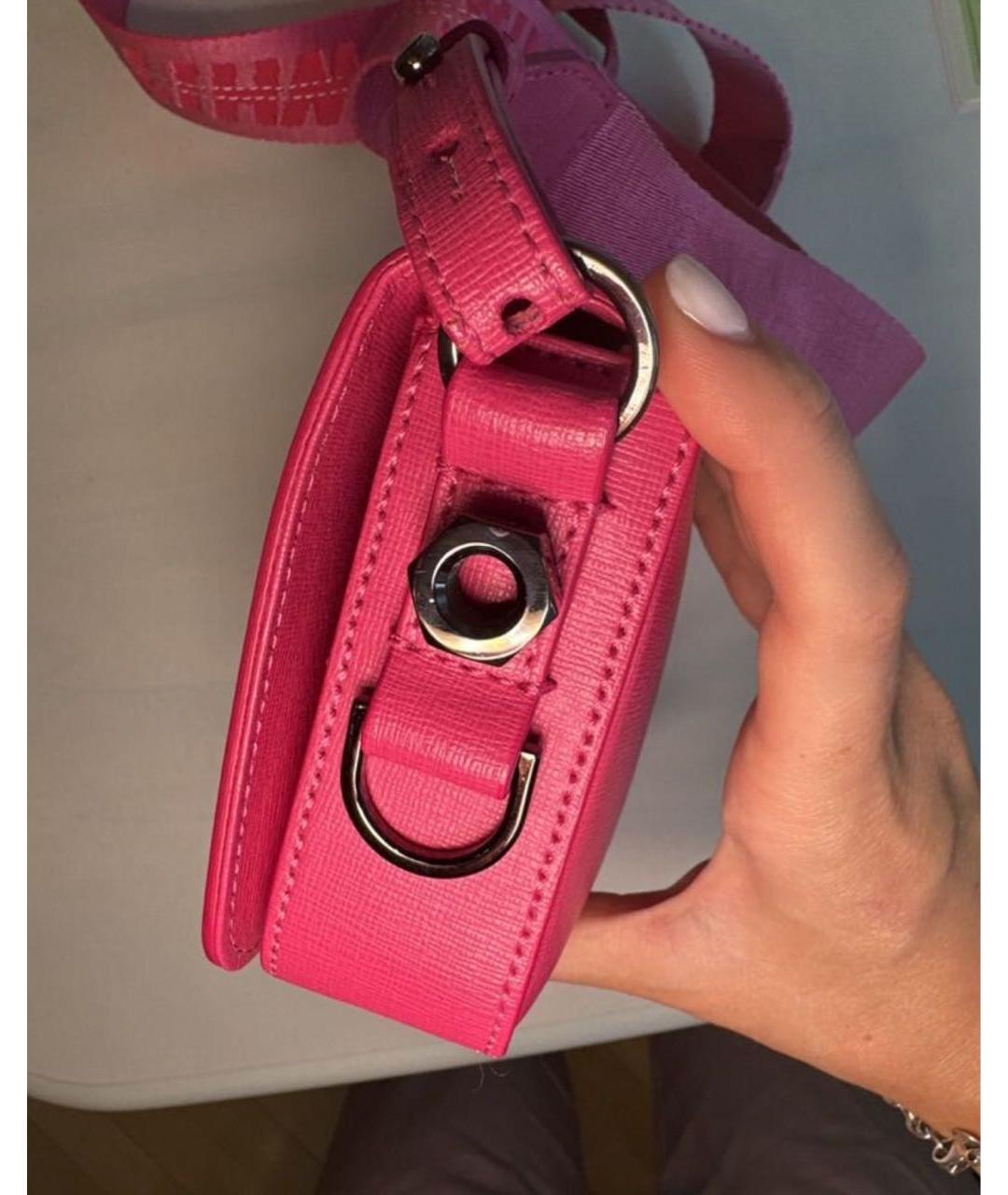 OFF-WHITE Фуксия кожаная сумка через плечо, фото 3