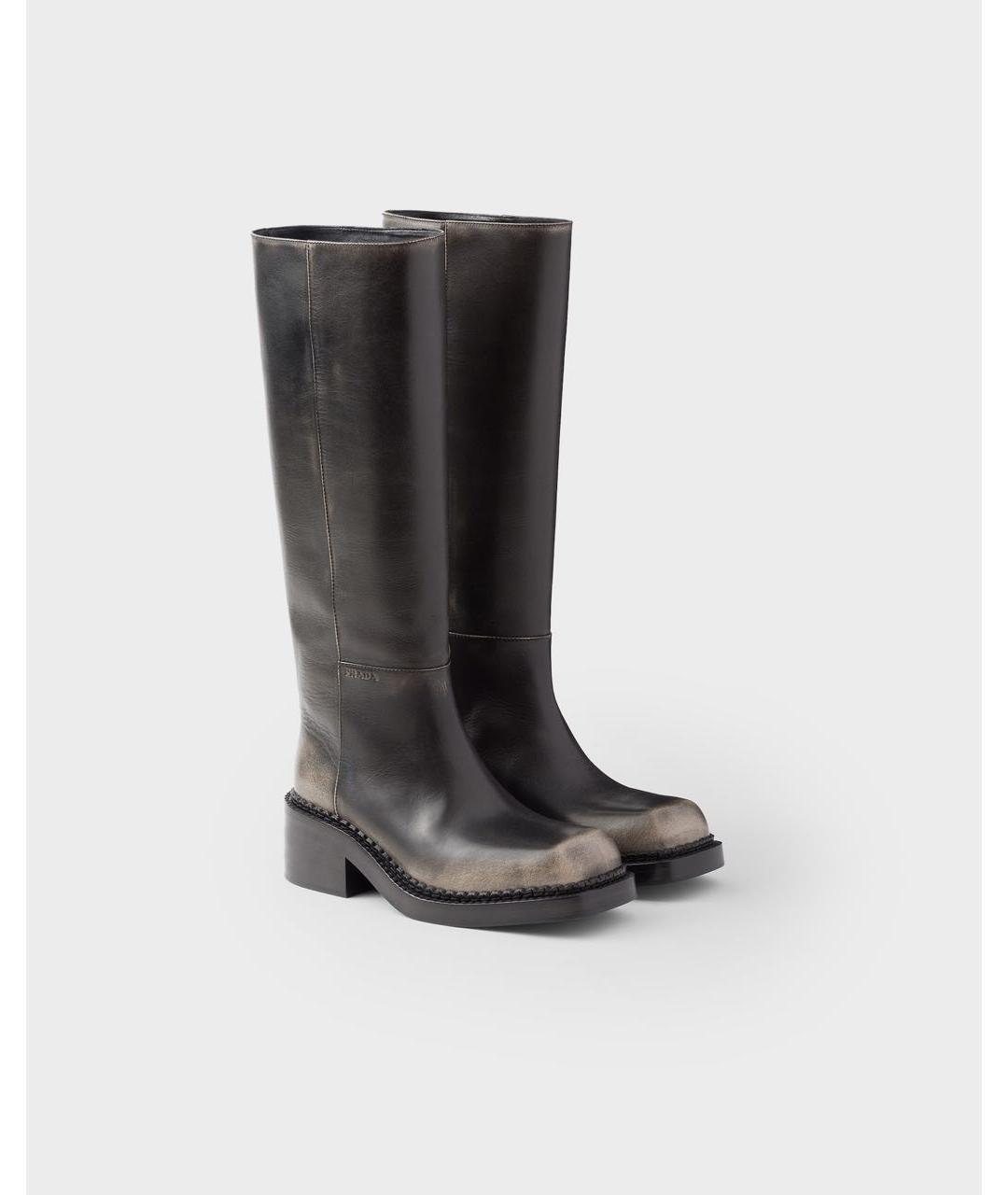 PRADA Черные кожаные сапоги, фото 2