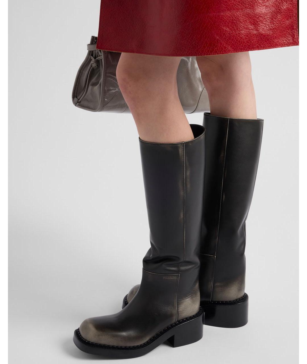 PRADA Черные кожаные сапоги, фото 3