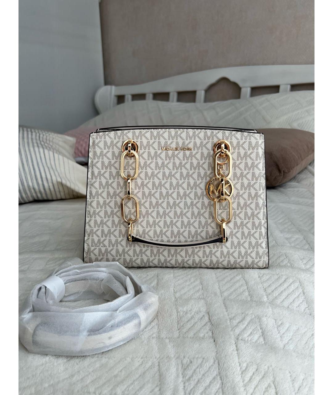 MICHAEL KORS Белая кожаная сумка с короткими ручками, фото 3