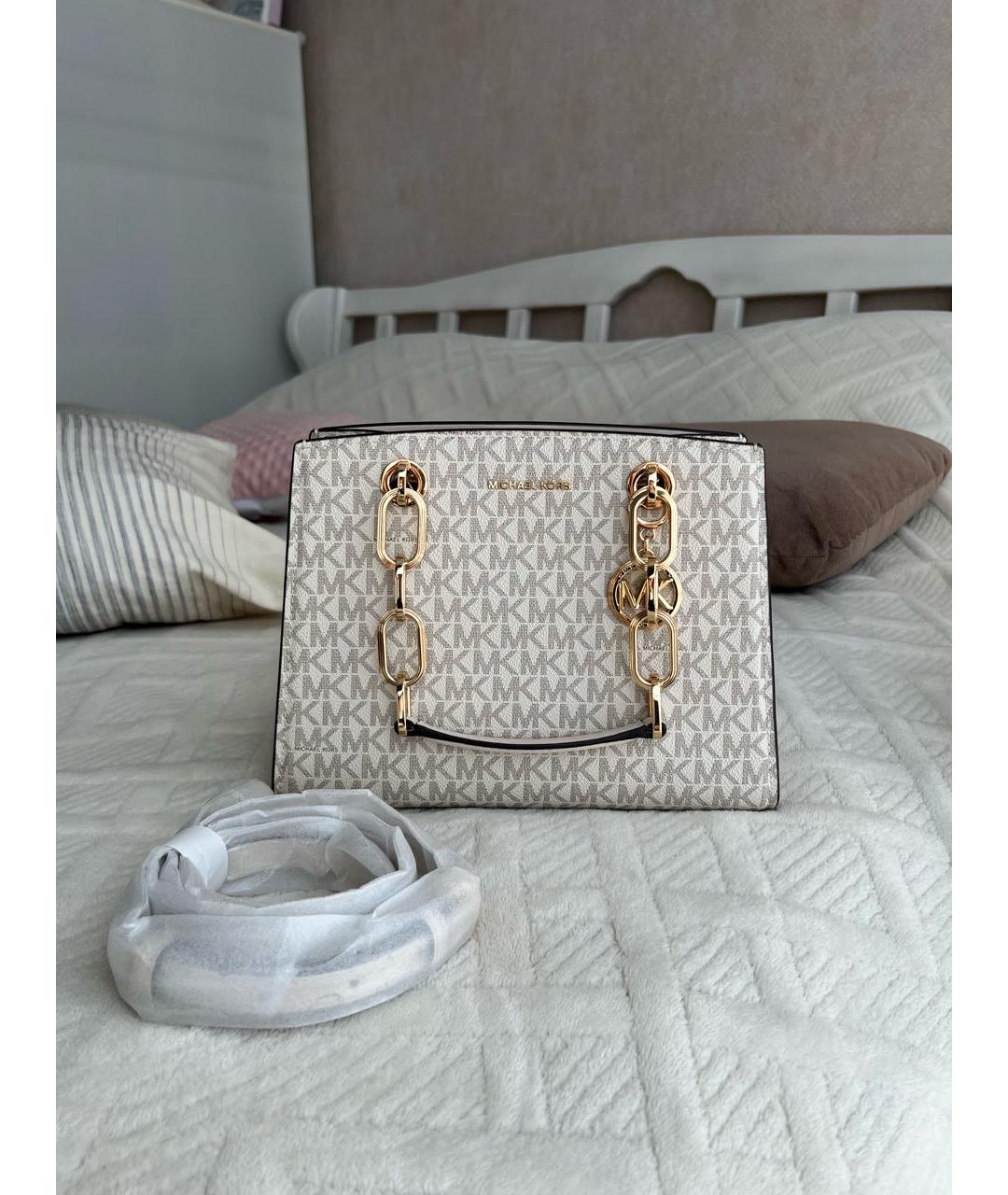 MICHAEL KORS Белая кожаная сумка с короткими ручками, фото 6