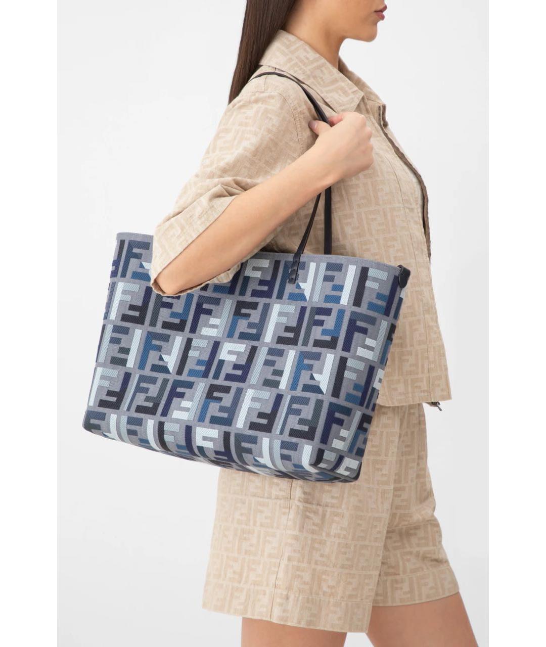FENDI Синяя тканевая сумка тоут, фото 7
