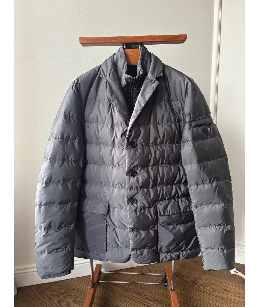 PRADA Серый полиэстеровый пуховик, фото 9