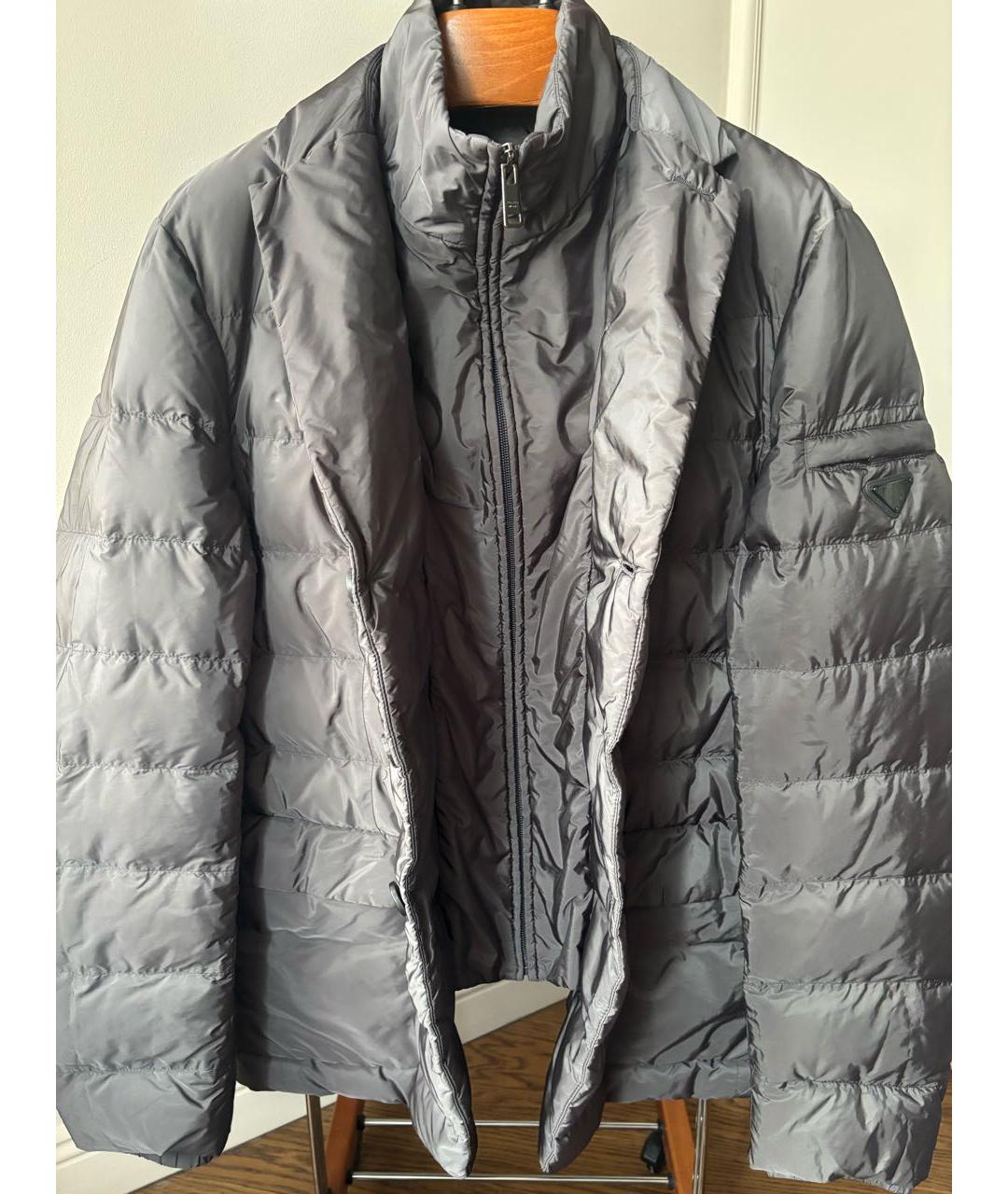 PRADA Серый полиэстеровый пуховик, фото 6