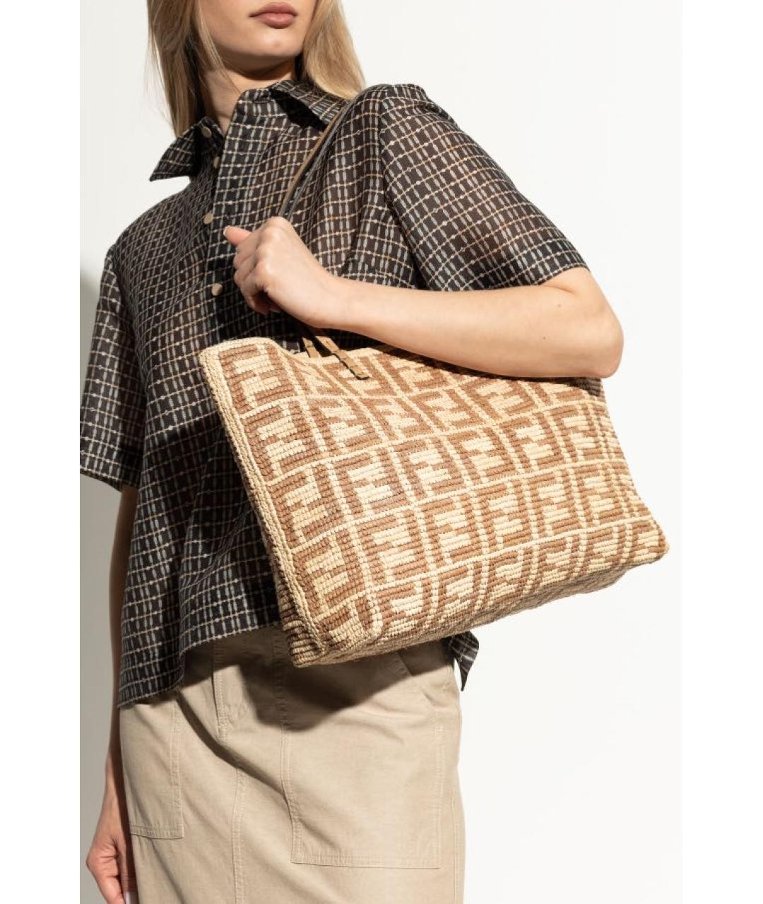 FENDI Бежевая пелетеная сумка тоут, фото 7