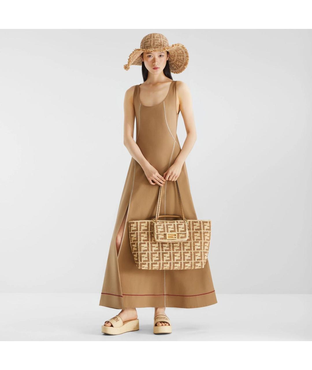 FENDI Бежевая пелетеная сумка тоут, фото 5