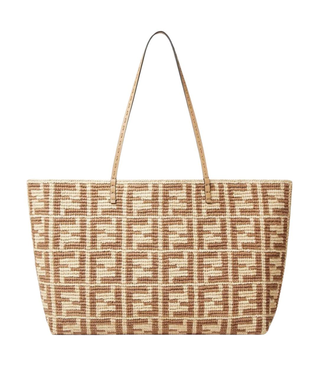 FENDI Бежевая пелетеная сумка тоут, фото 1