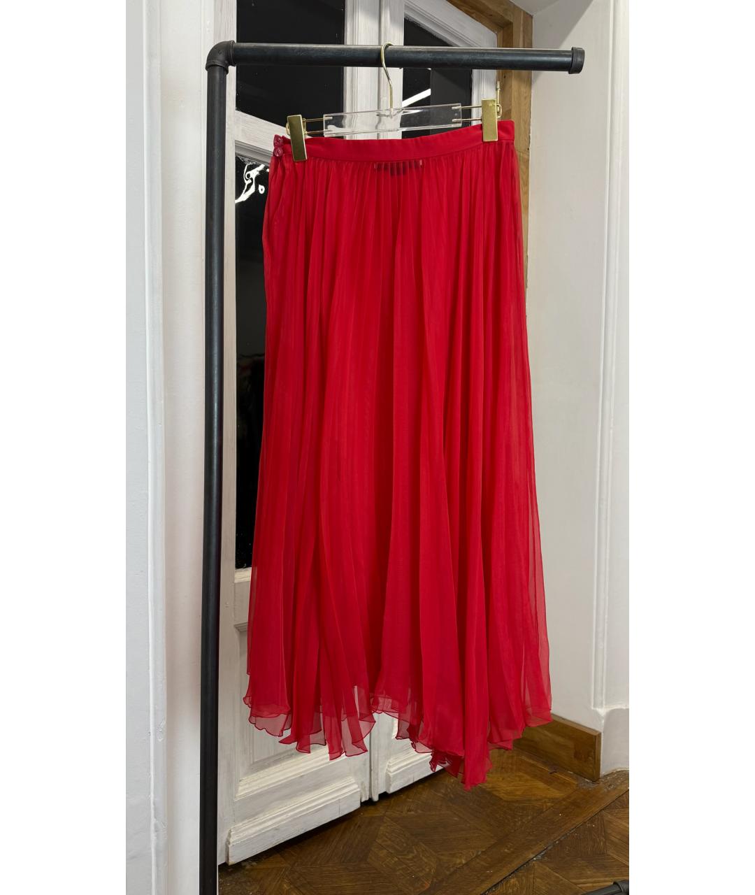 GUCCI Красная шелковая юбка миди, фото 2