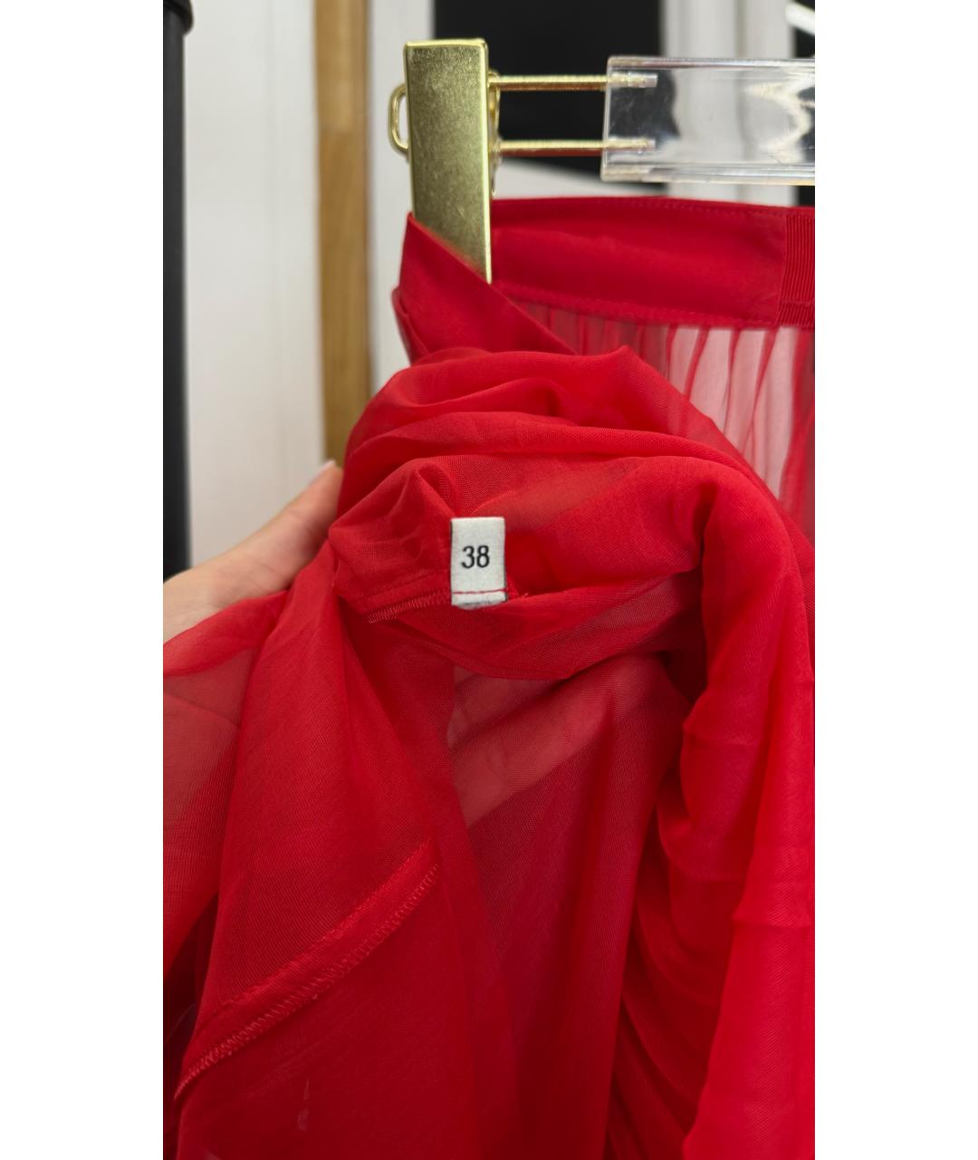 GUCCI Красная шелковая юбка миди, фото 6