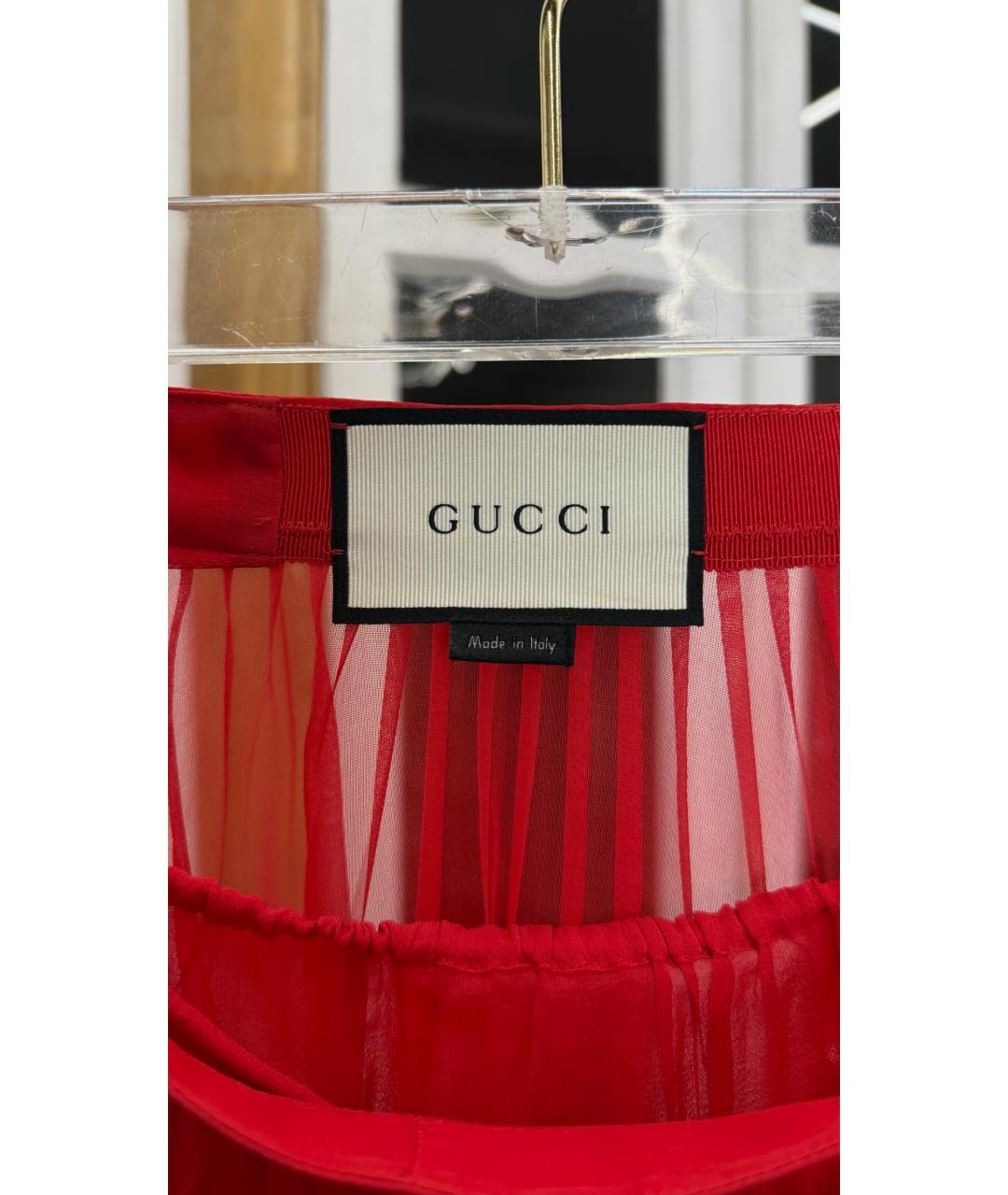 GUCCI Красная шелковая юбка миди, фото 4