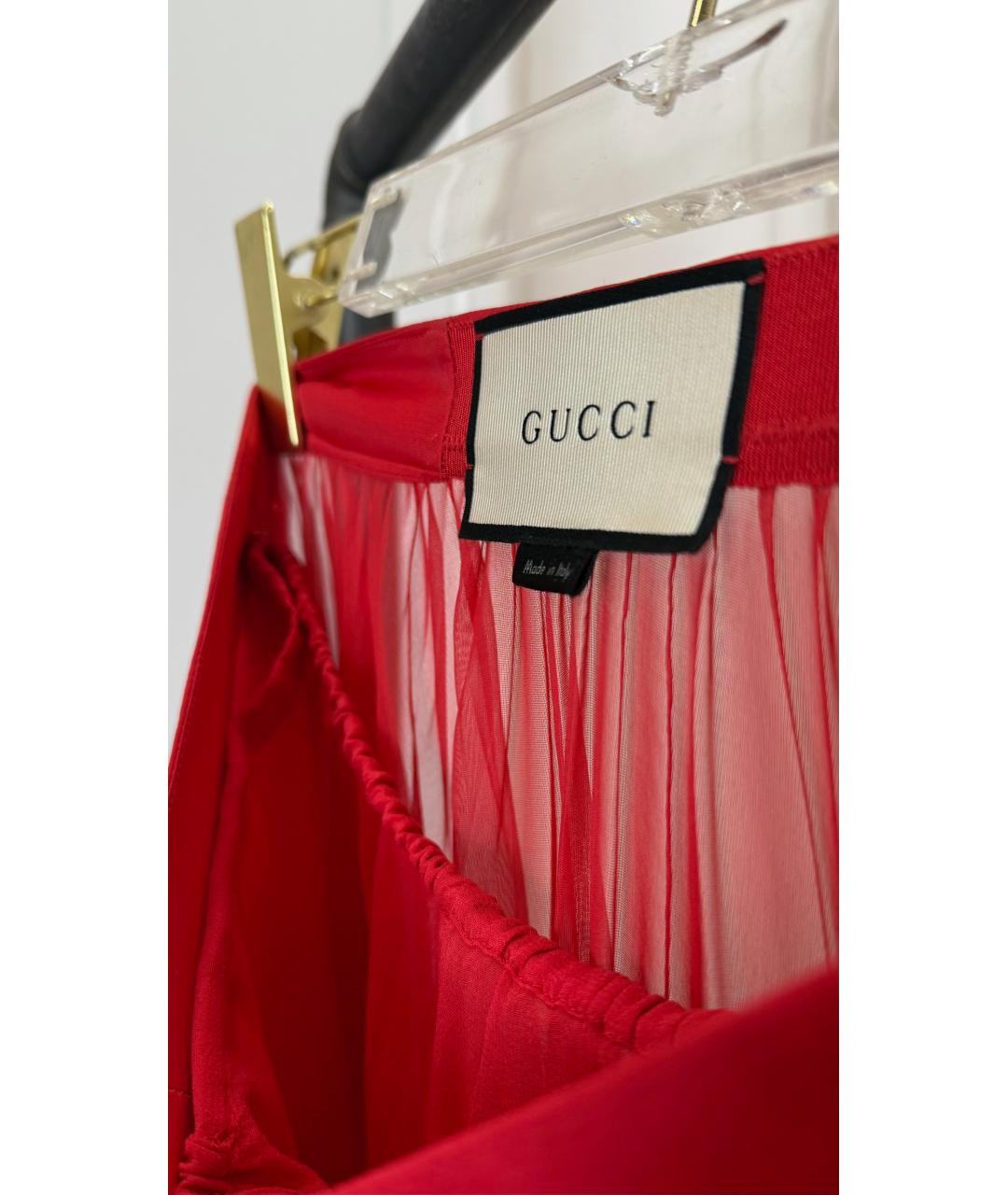 GUCCI Красная шелковая юбка миди, фото 5