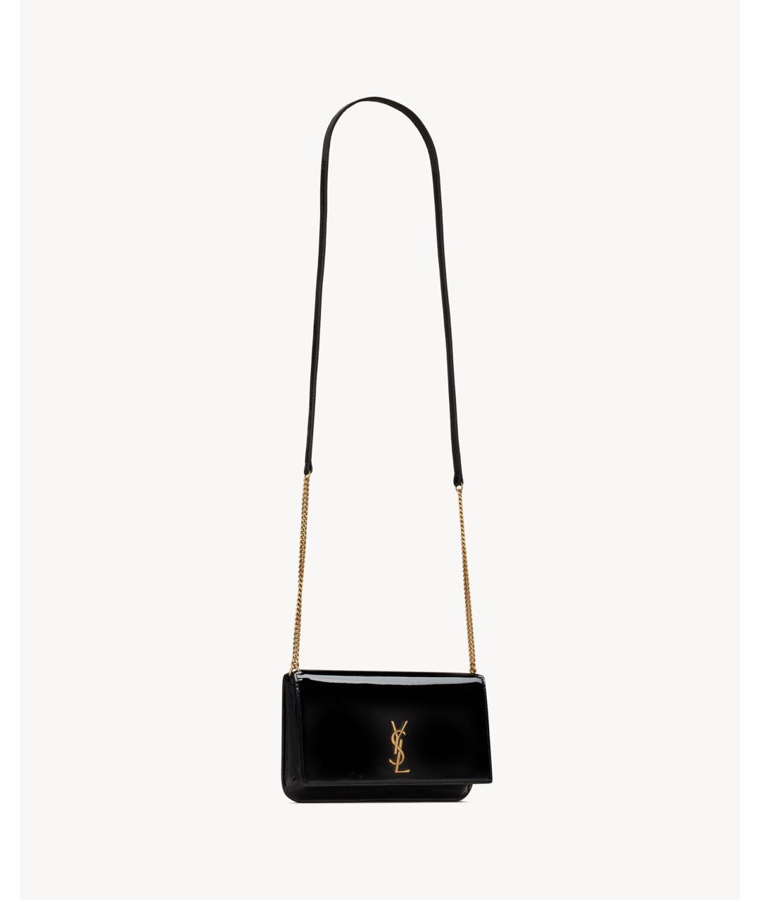 SAINT LAURENT Черная сумка через плечо из лакированной кожи, фото 4