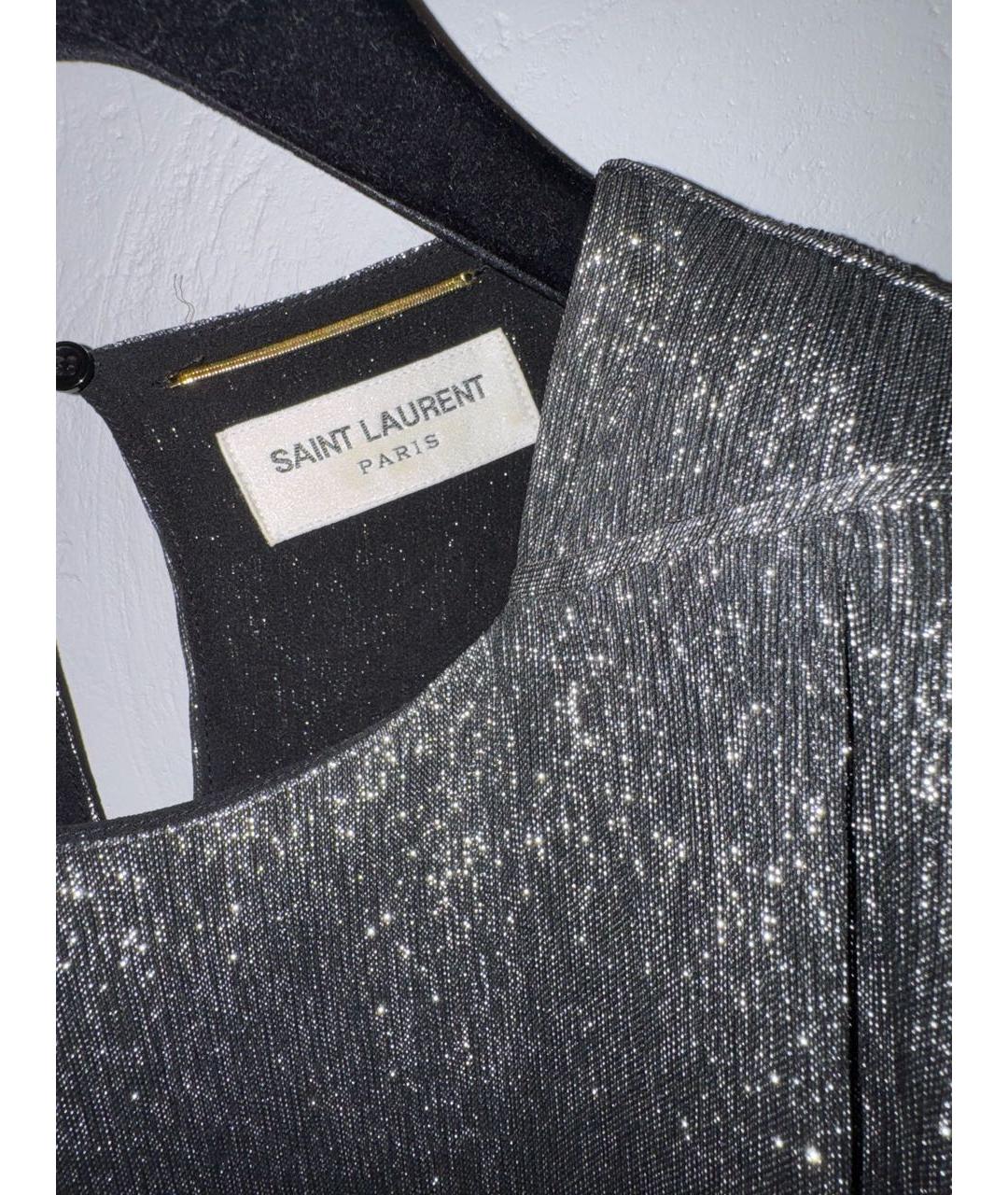 SAINT LAURENT Серебряное шелковое коктейльное платье, фото 3