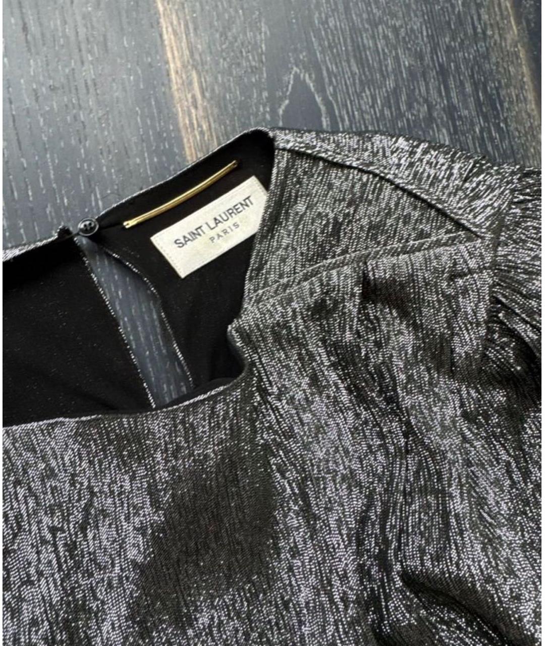 SAINT LAURENT Серебряное шелковое коктейльное платье, фото 6