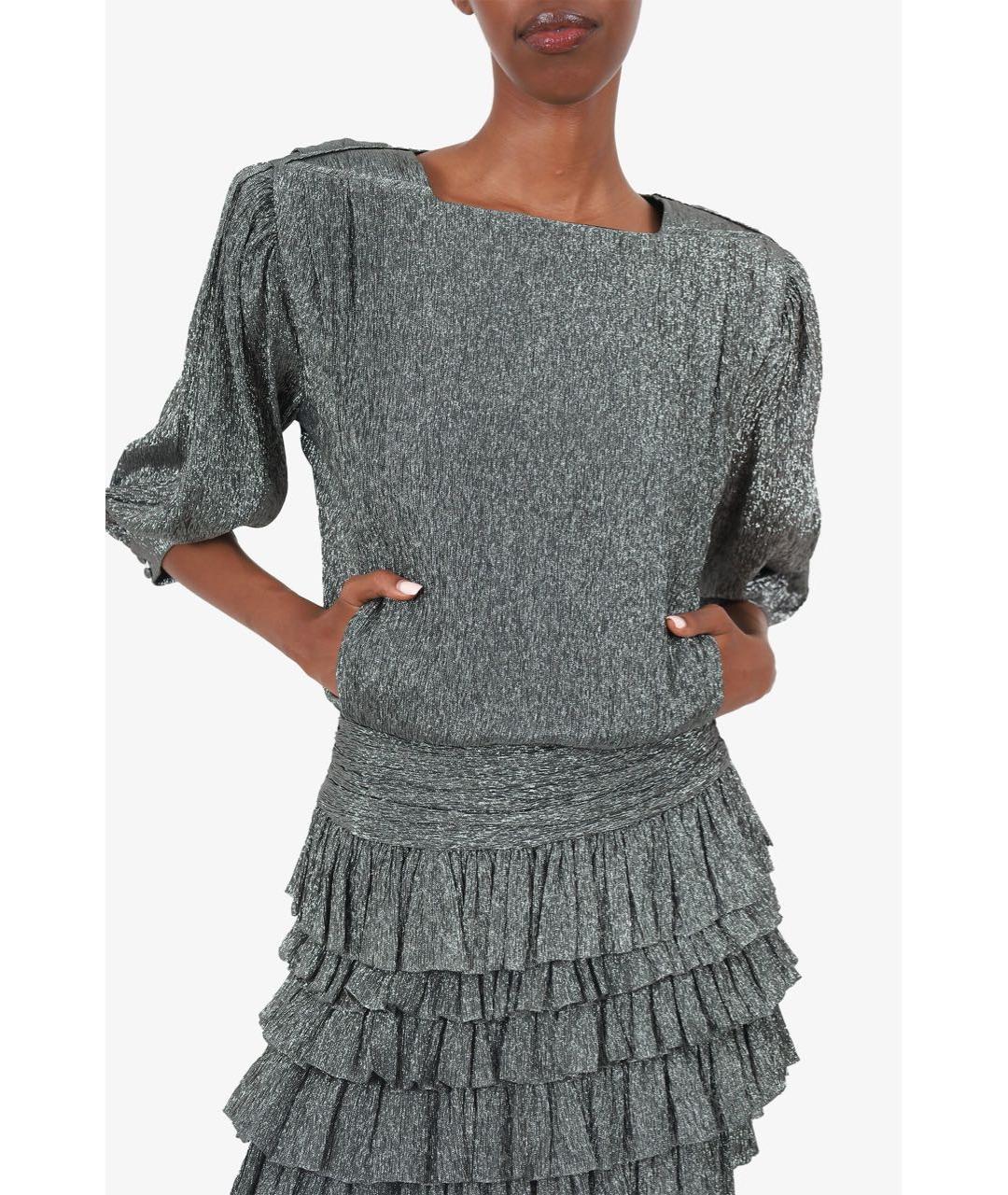 SAINT LAURENT Серебряное шелковое коктейльное платье, фото 8