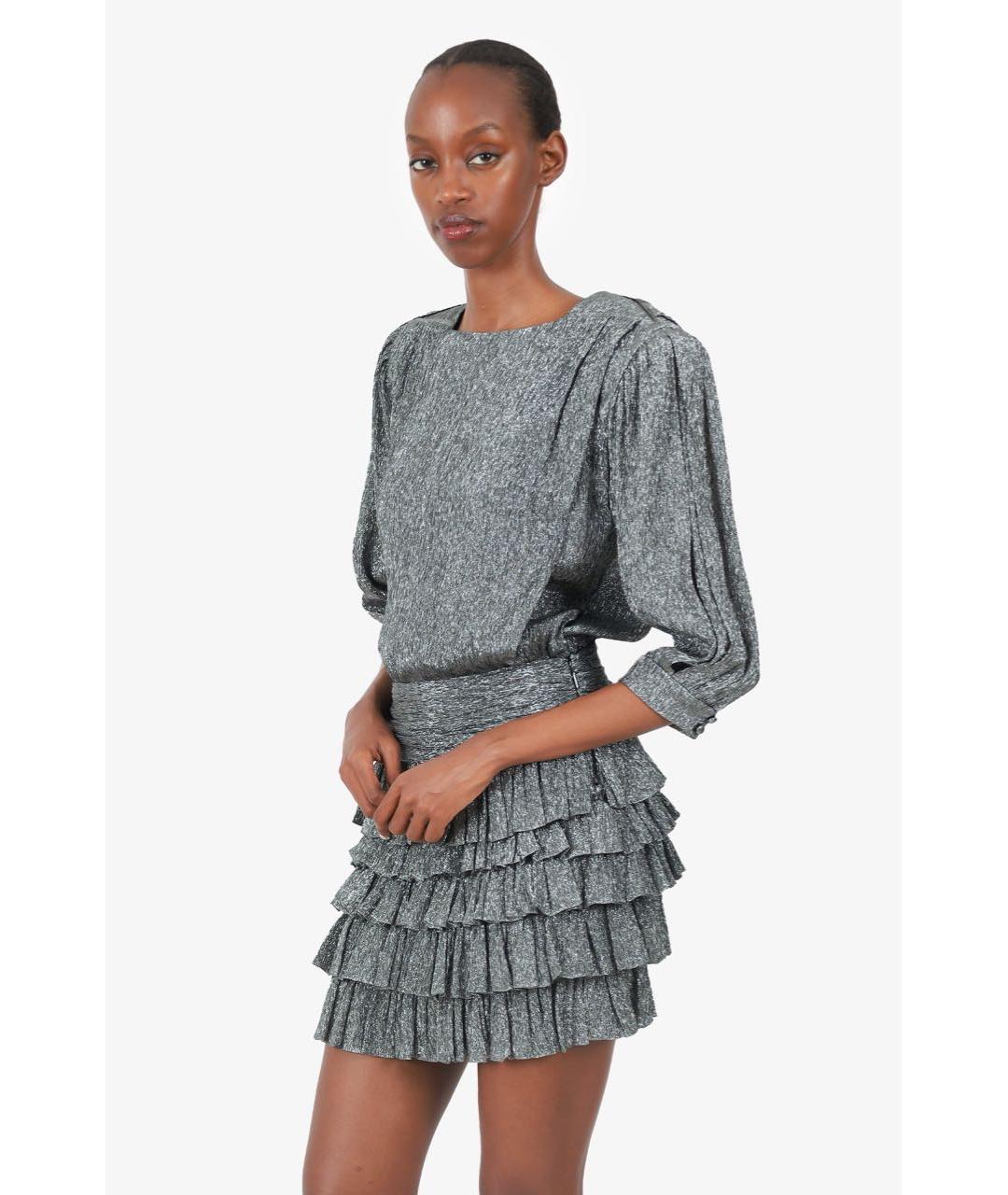 SAINT LAURENT Серебряное шелковое коктейльное платье, фото 7