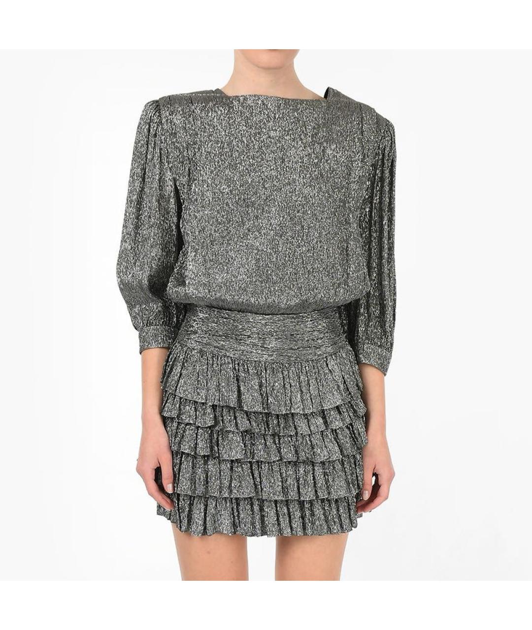 SAINT LAURENT Серебряное шелковое коктейльное платье, фото 9