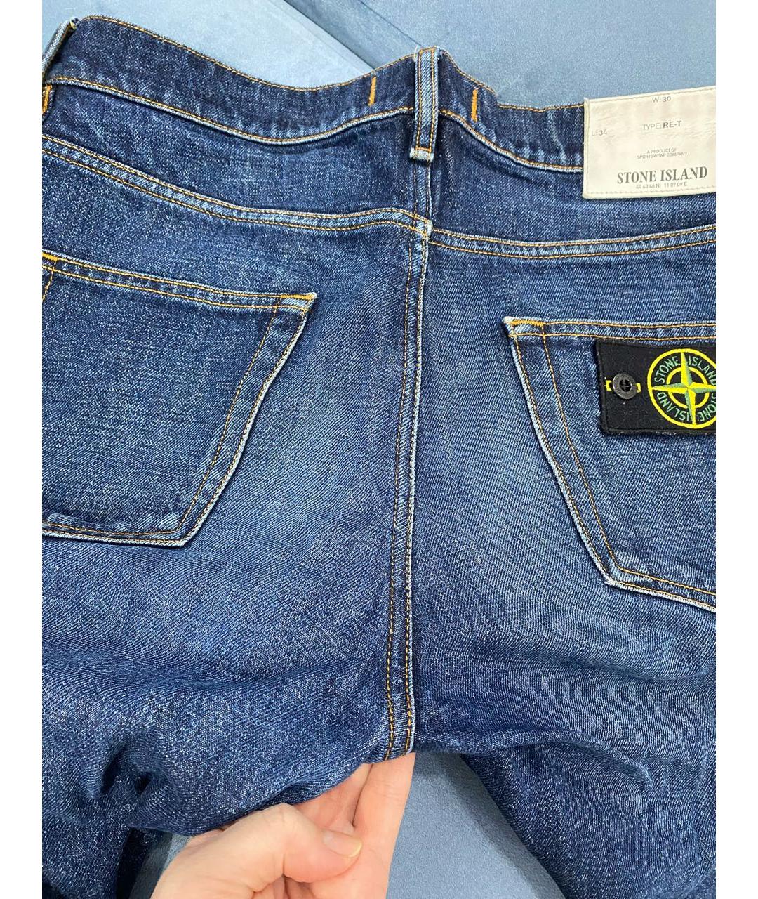 STONE ISLAND Темно-синие хлопковые прямые джинсы, фото 5