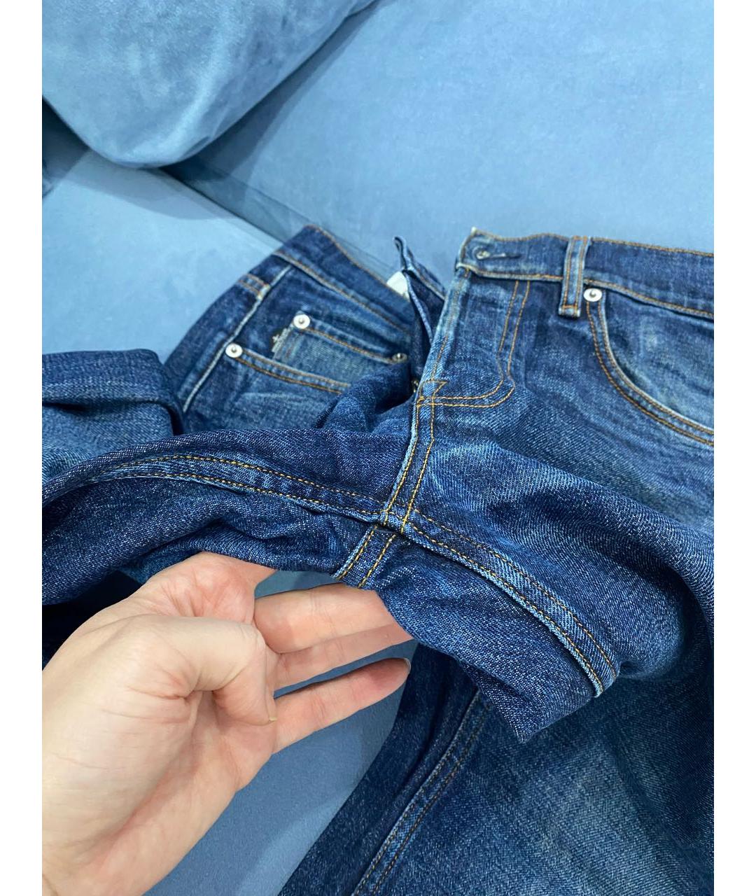 STONE ISLAND Темно-синие хлопковые прямые джинсы, фото 4