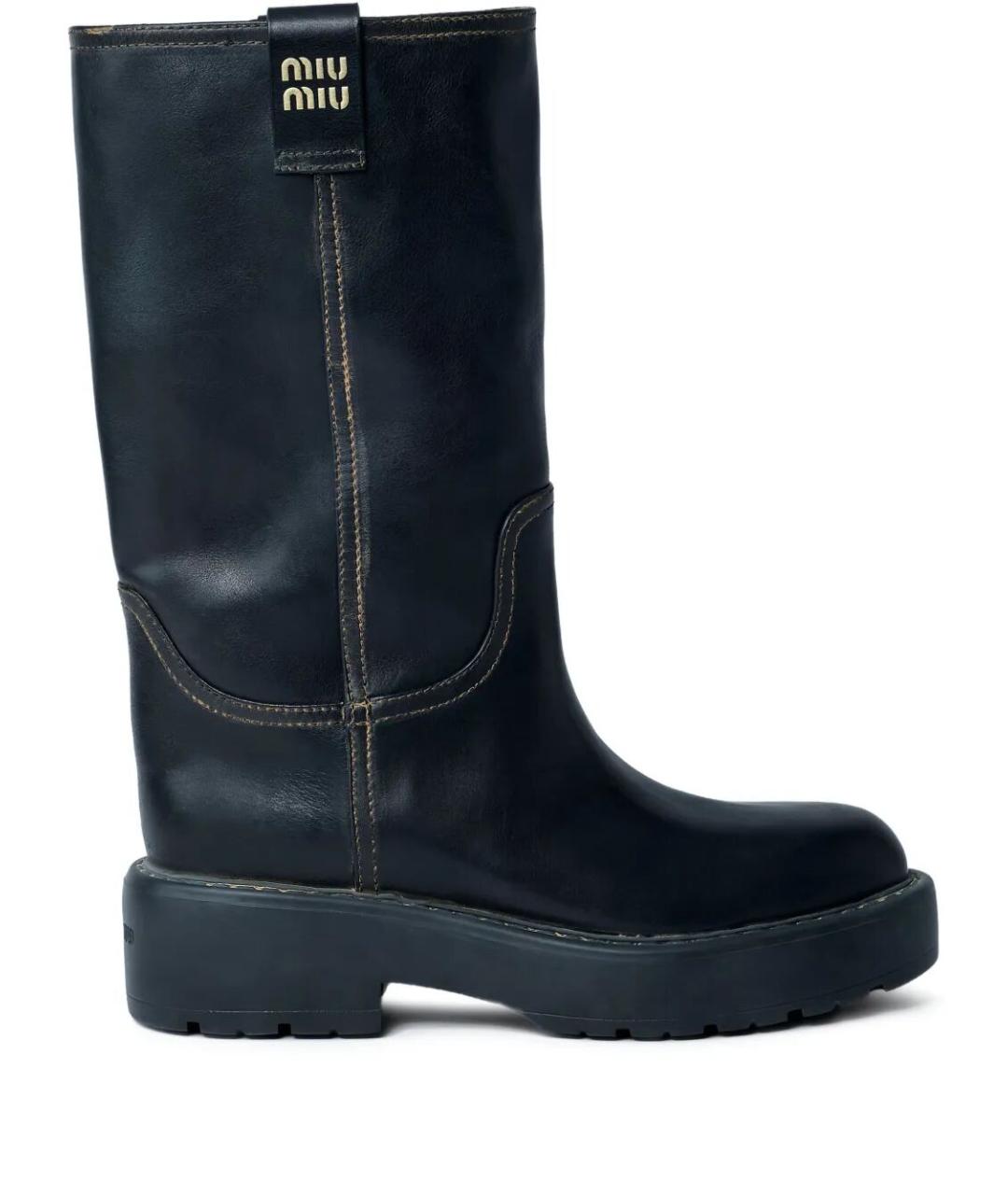MIU MIU Черные кожаные сапоги, фото 1