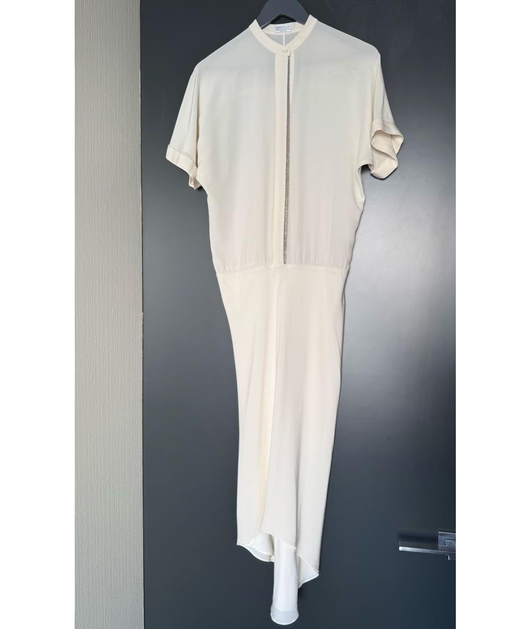 BRUNELLO CUCINELLI Бежевое шелковое платье, фото 6