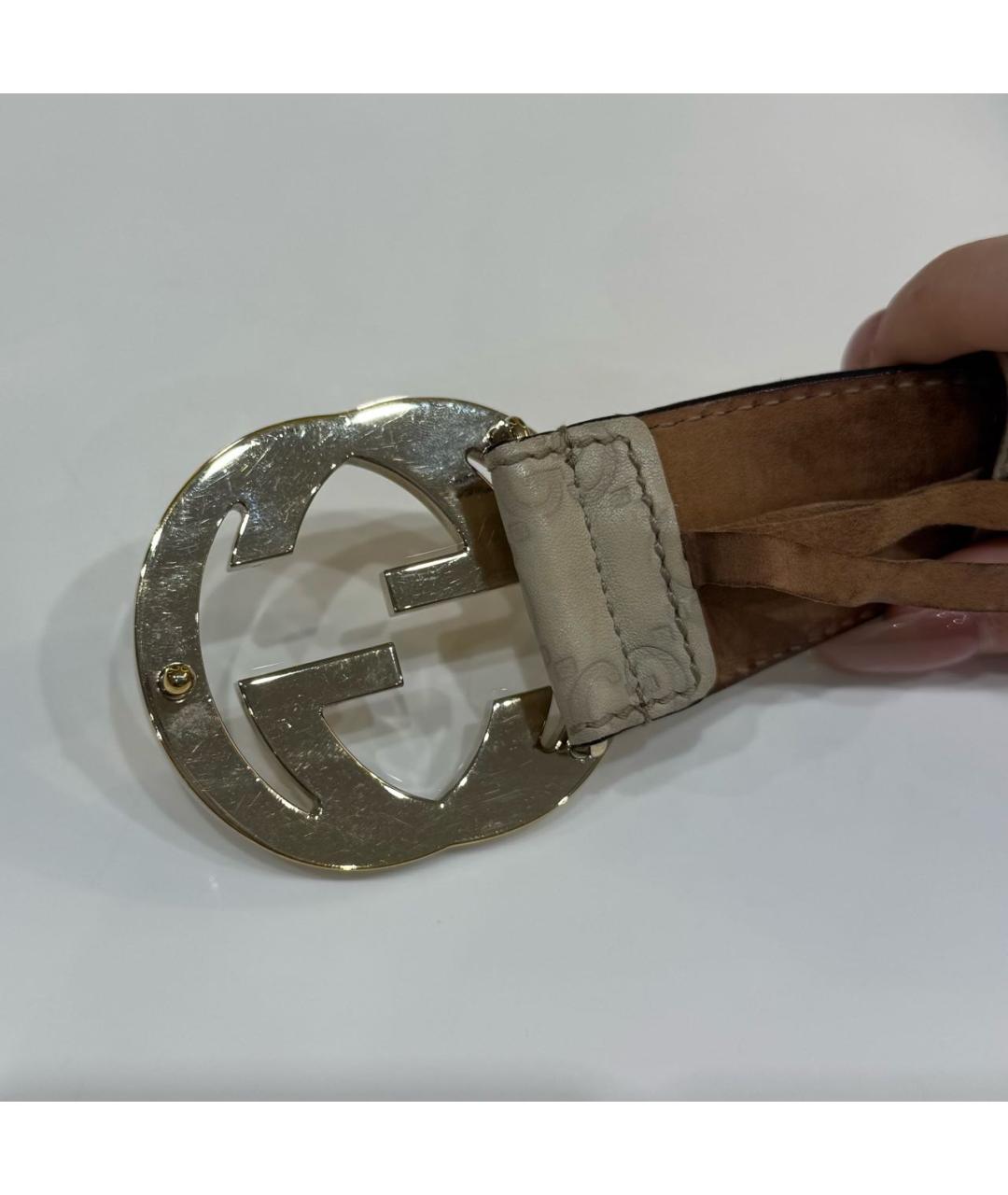 GUCCI Бежевый кожаный ремень, фото 4