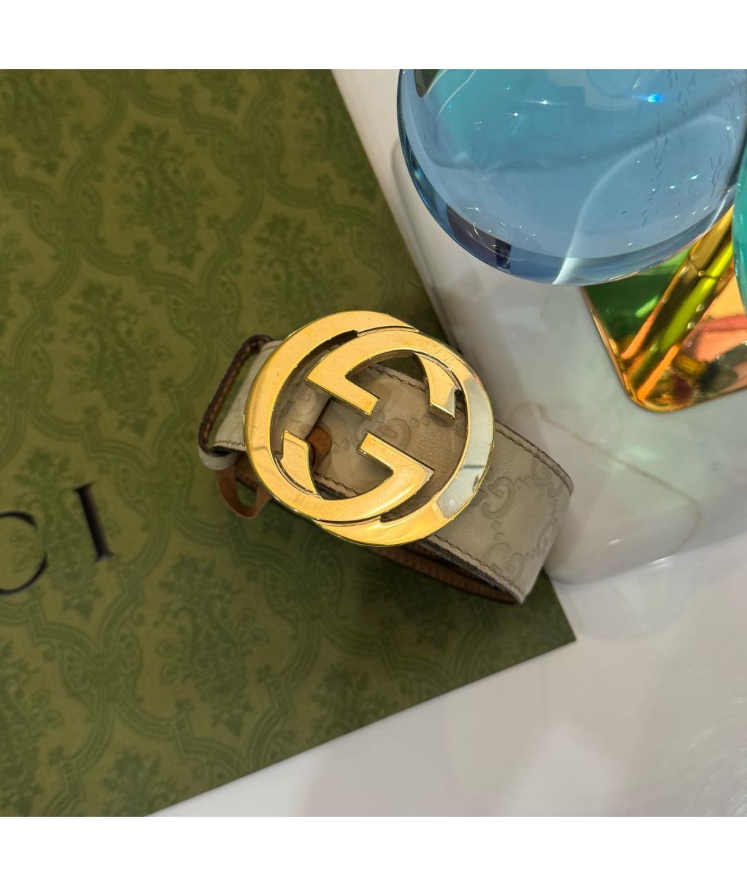 GUCCI Бежевый кожаный ремень, фото 5