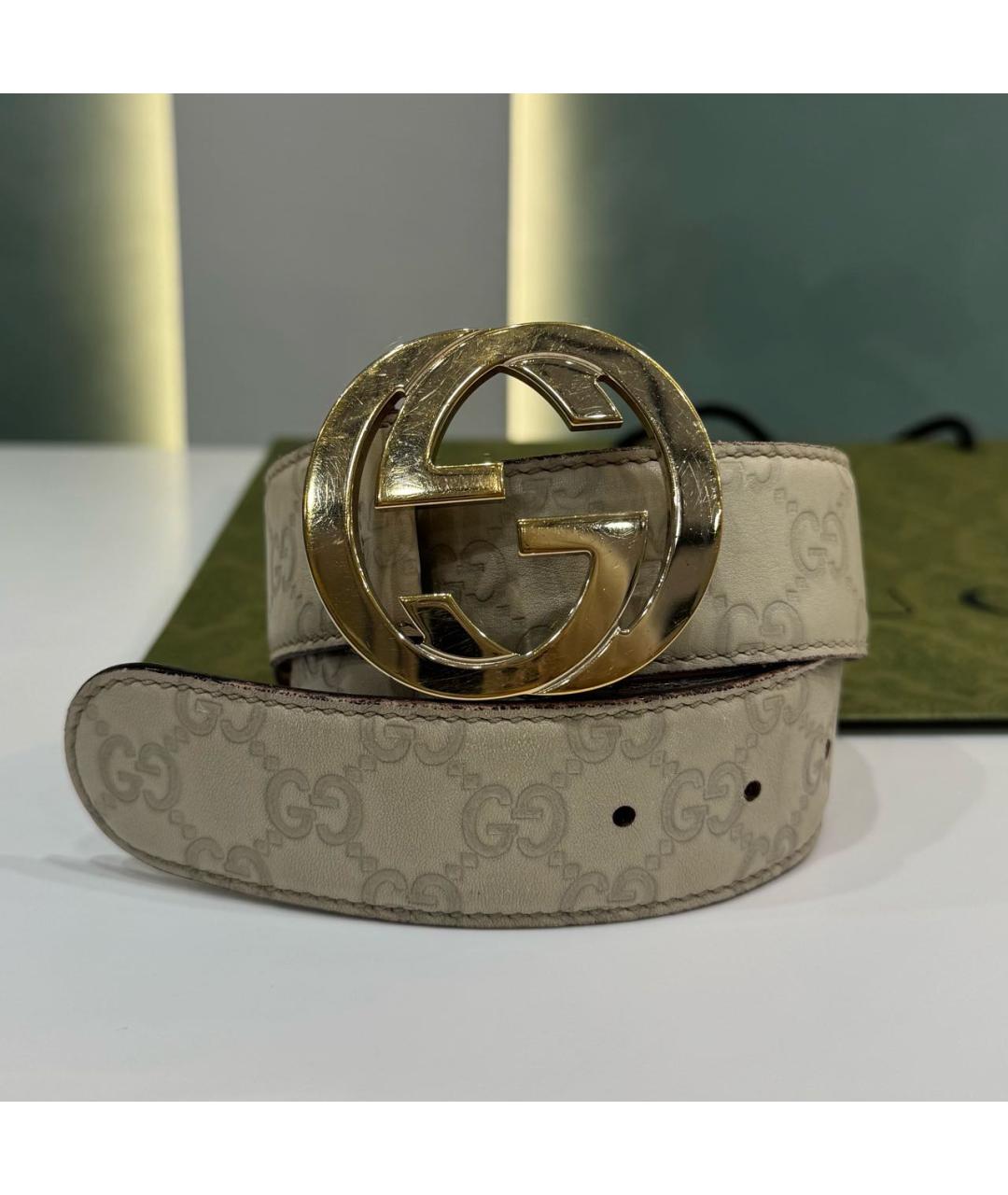 GUCCI Бежевый кожаный ремень, фото 7