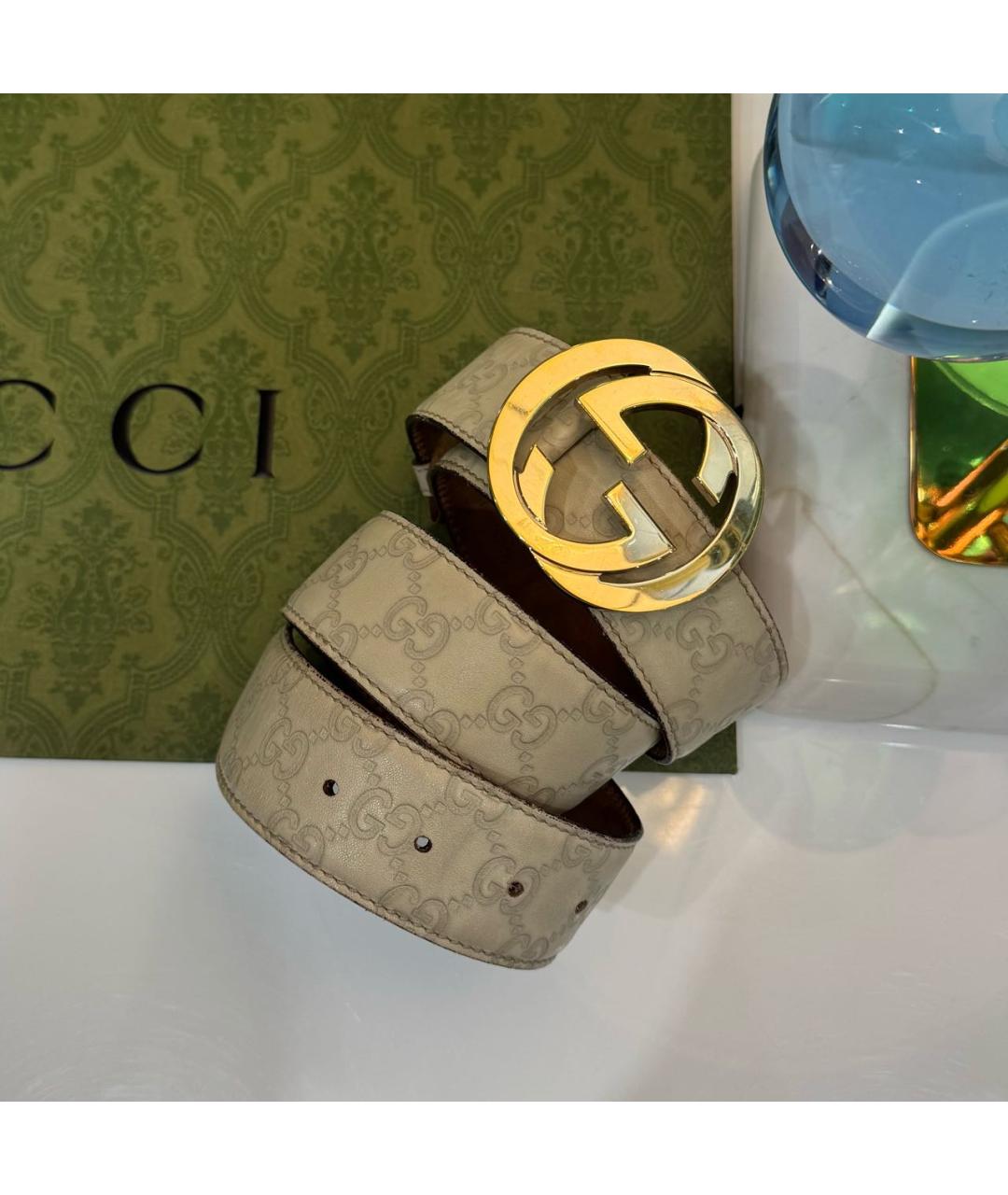 GUCCI Бежевый кожаный ремень, фото 6