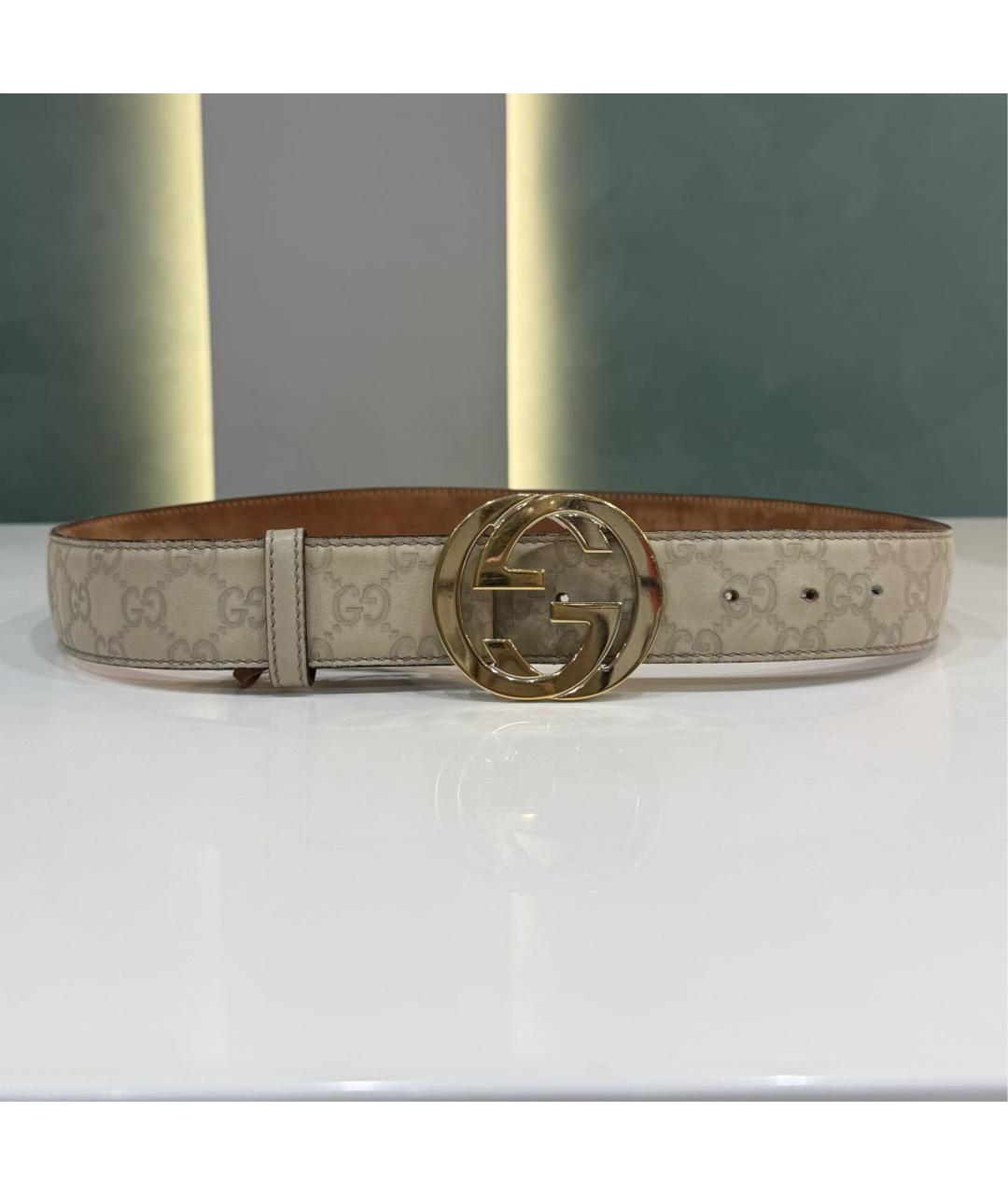 GUCCI Бежевый кожаный ремень, фото 3