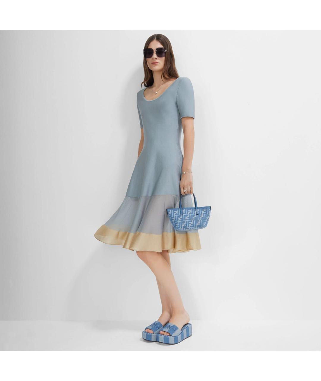 FENDI Голубая тканевая сумка тоут, фото 5