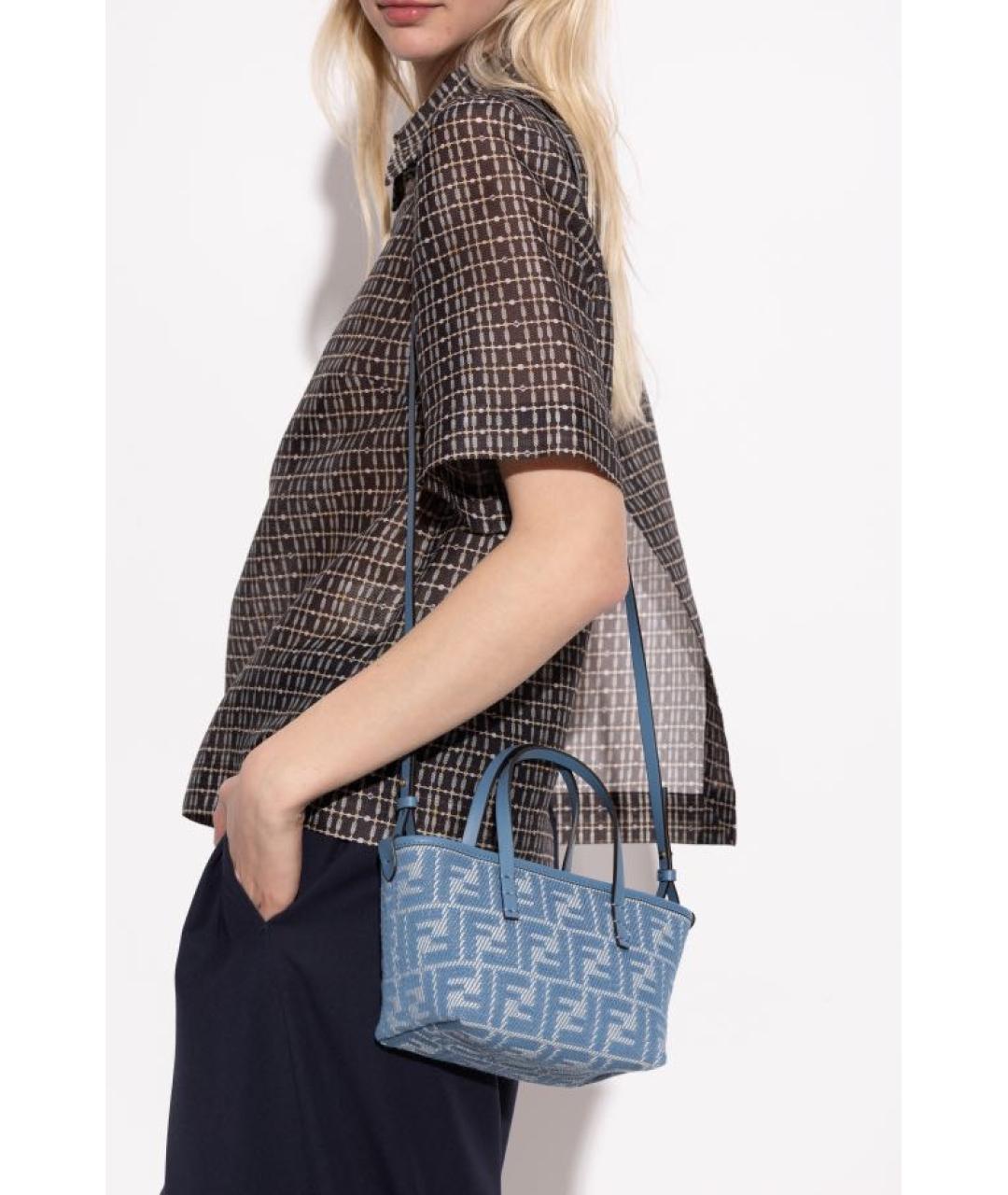 FENDI Голубая тканевая сумка тоут, фото 2