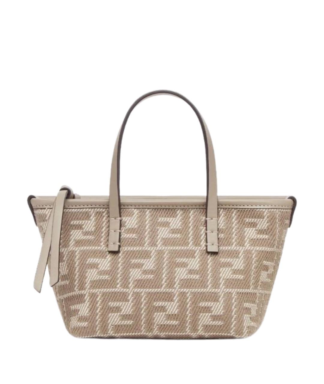 FENDI Бежевая тканевая сумка тоут, фото 1