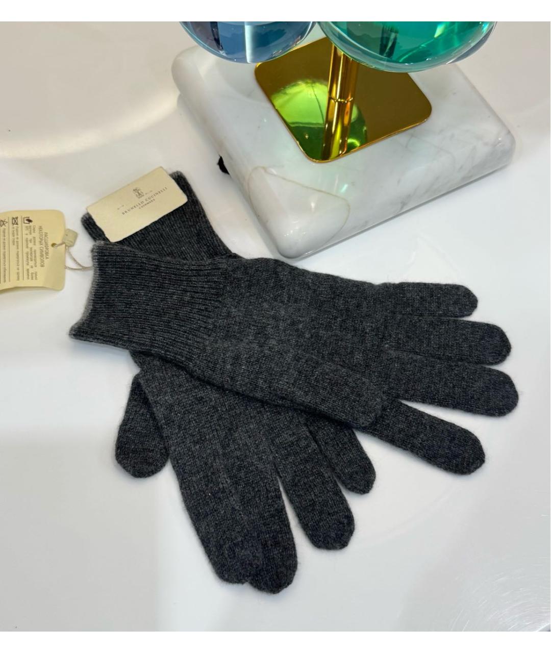 BRUNELLO CUCINELLI Серые кашемировые перчатки, фото 6