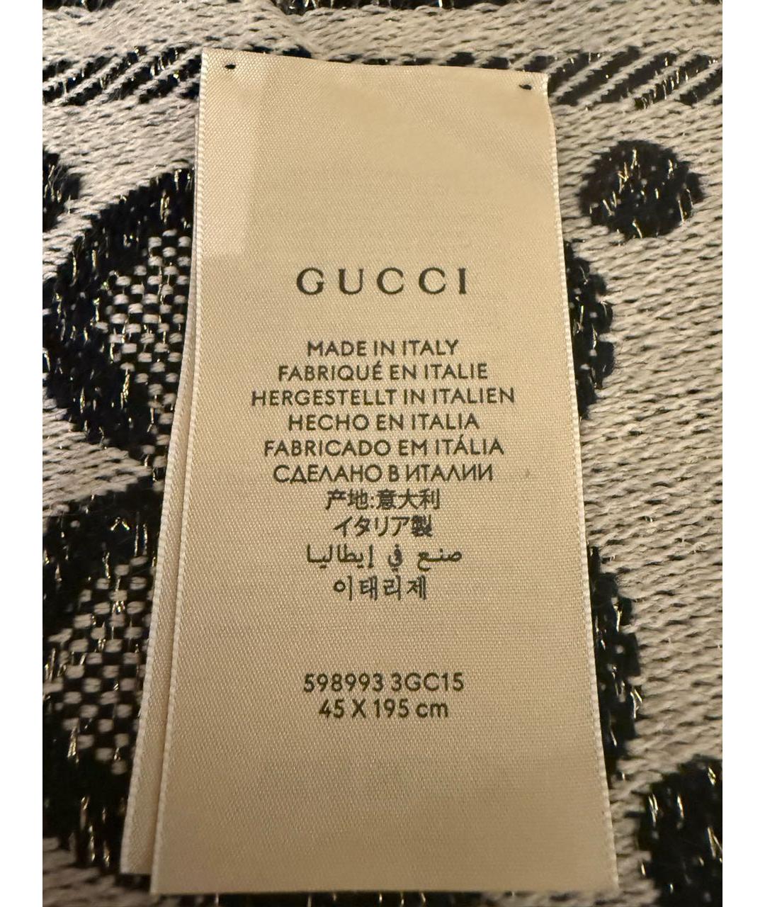 GUCCI Черный шерстяной шарф, фото 2