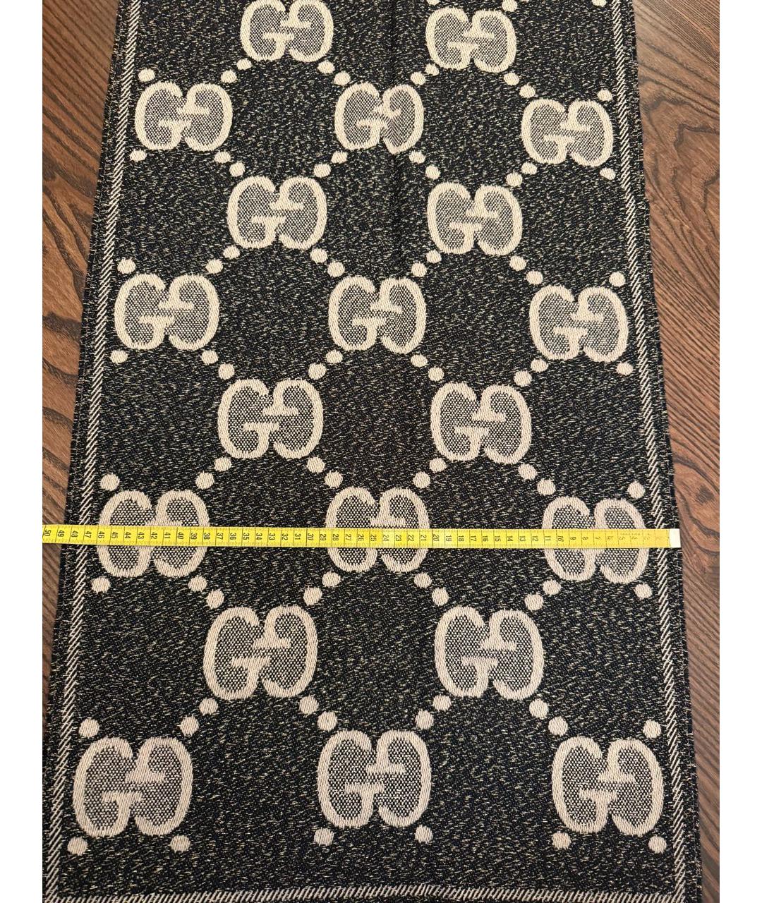 GUCCI Черный шерстяной шарф, фото 7