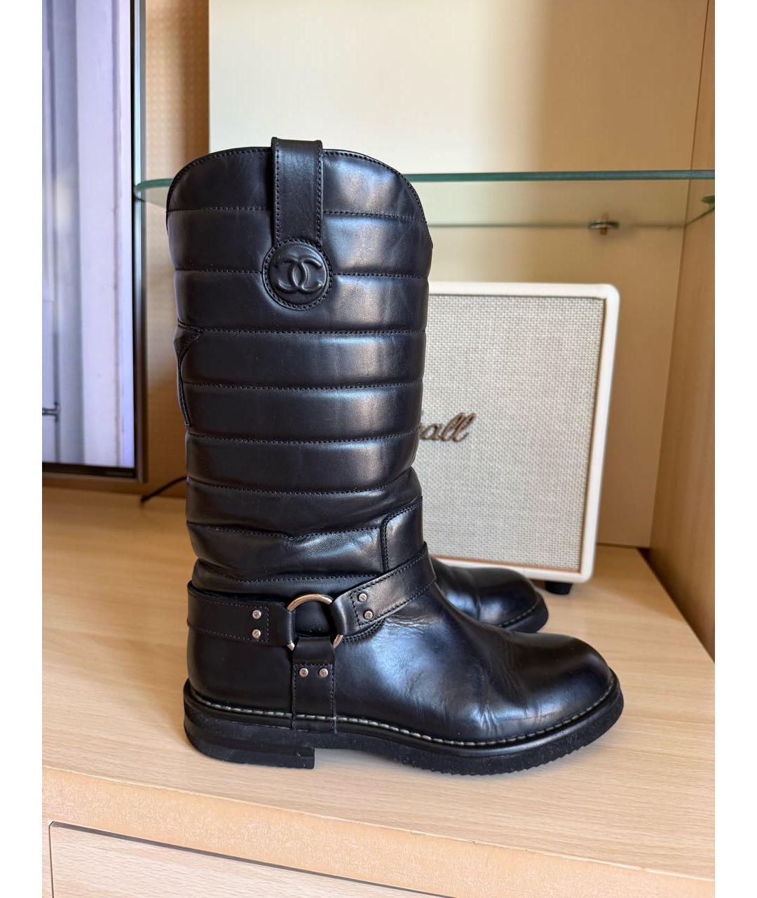 CHANEL Черные кожаные сапоги, фото 9