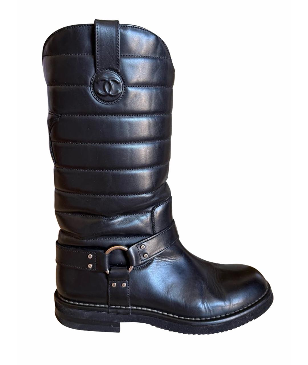 CHANEL Черные кожаные сапоги, фото 1