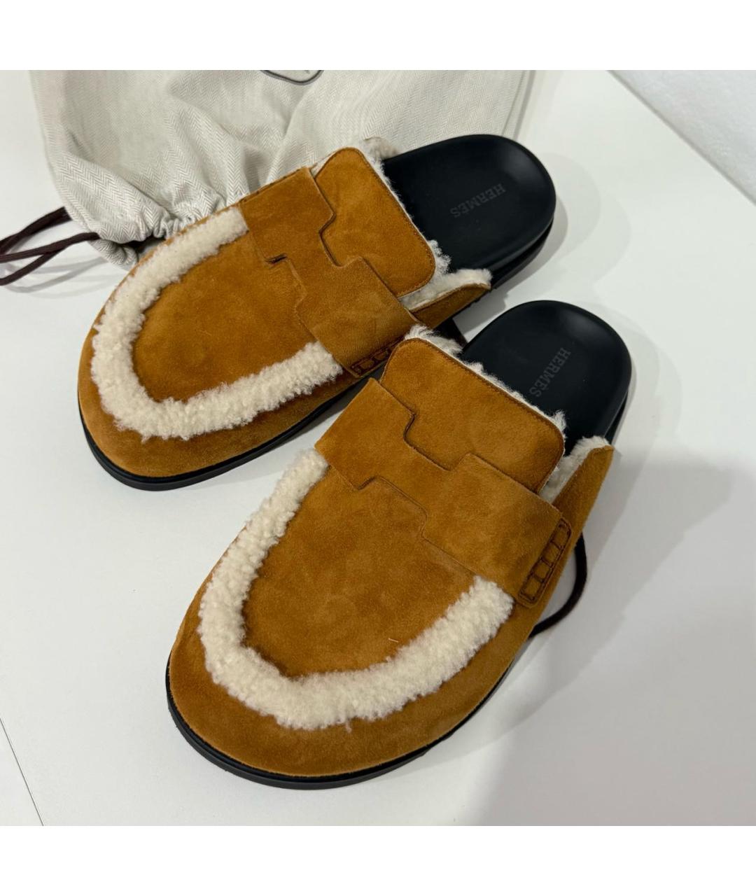 HERMES Коричневые замшевые мюли, фото 2