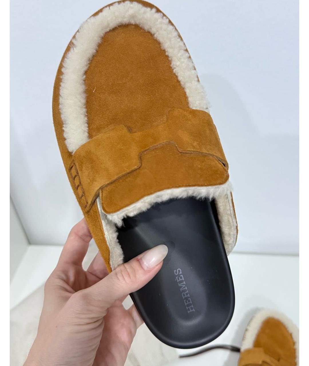 HERMES Коричневые замшевые мюли, фото 4