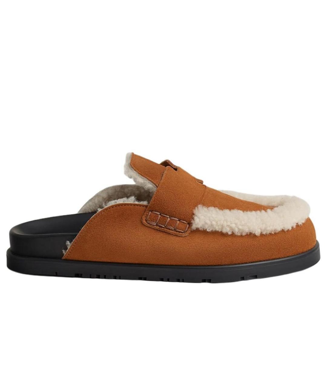 HERMES Коричневые замшевые мюли, фото 1