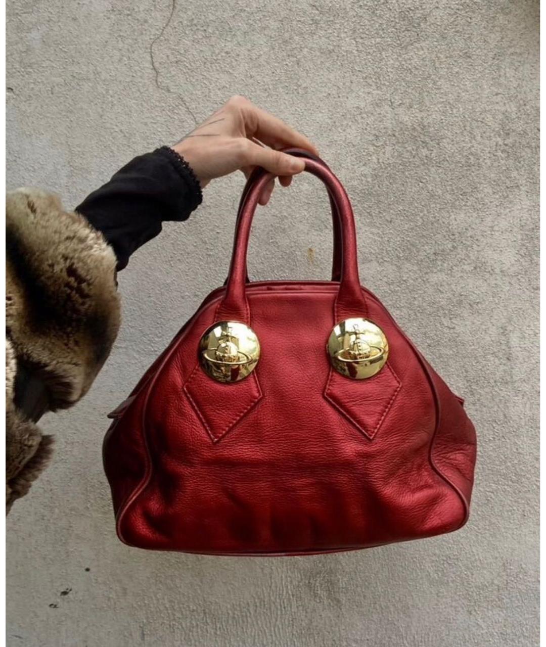 VIVIENNE WESTWOOD Красная кожаная сумка с короткими ручками, фото 5