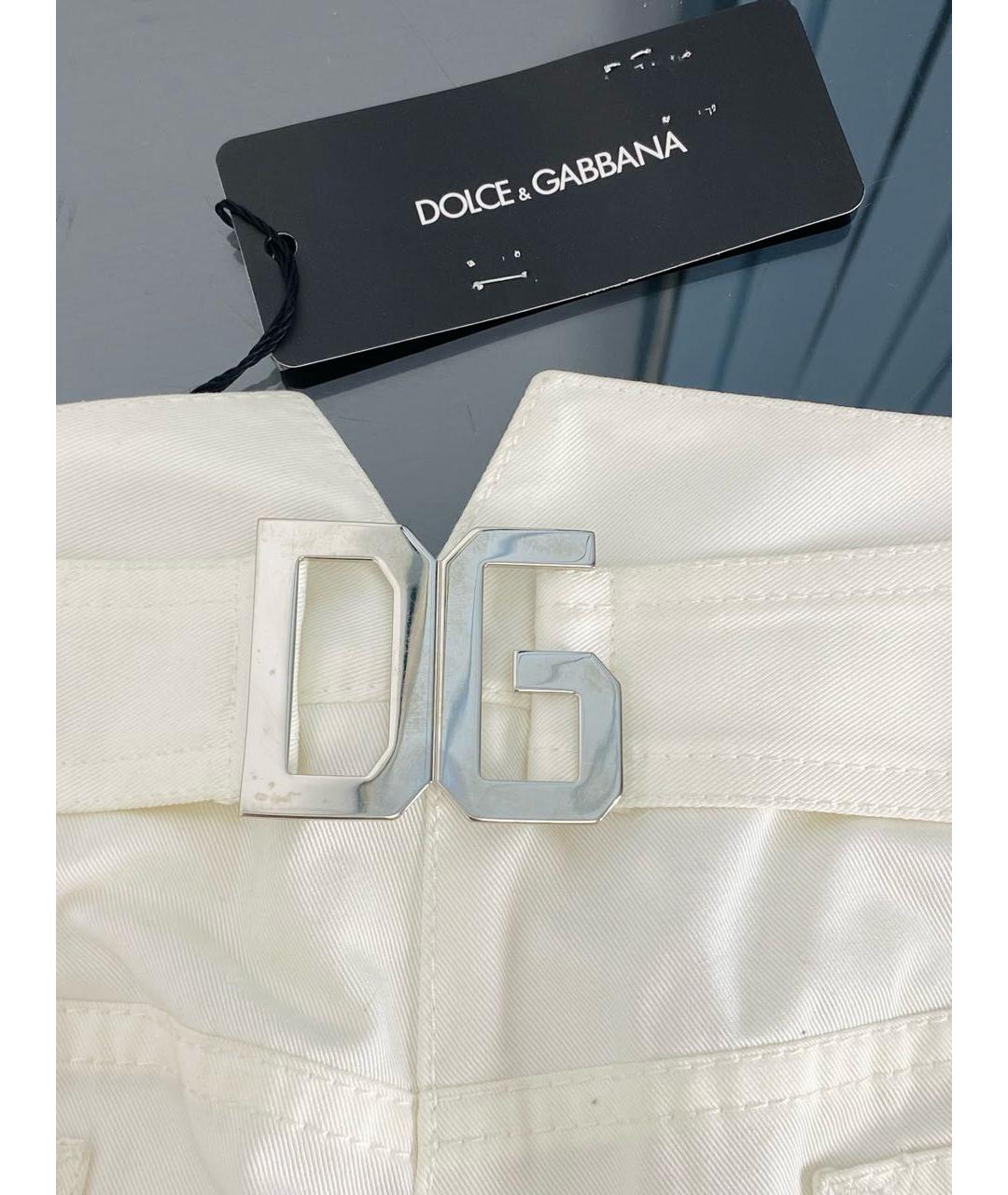 DOLCE&GABBANA Белые хлопковые прямые брюки, фото 4