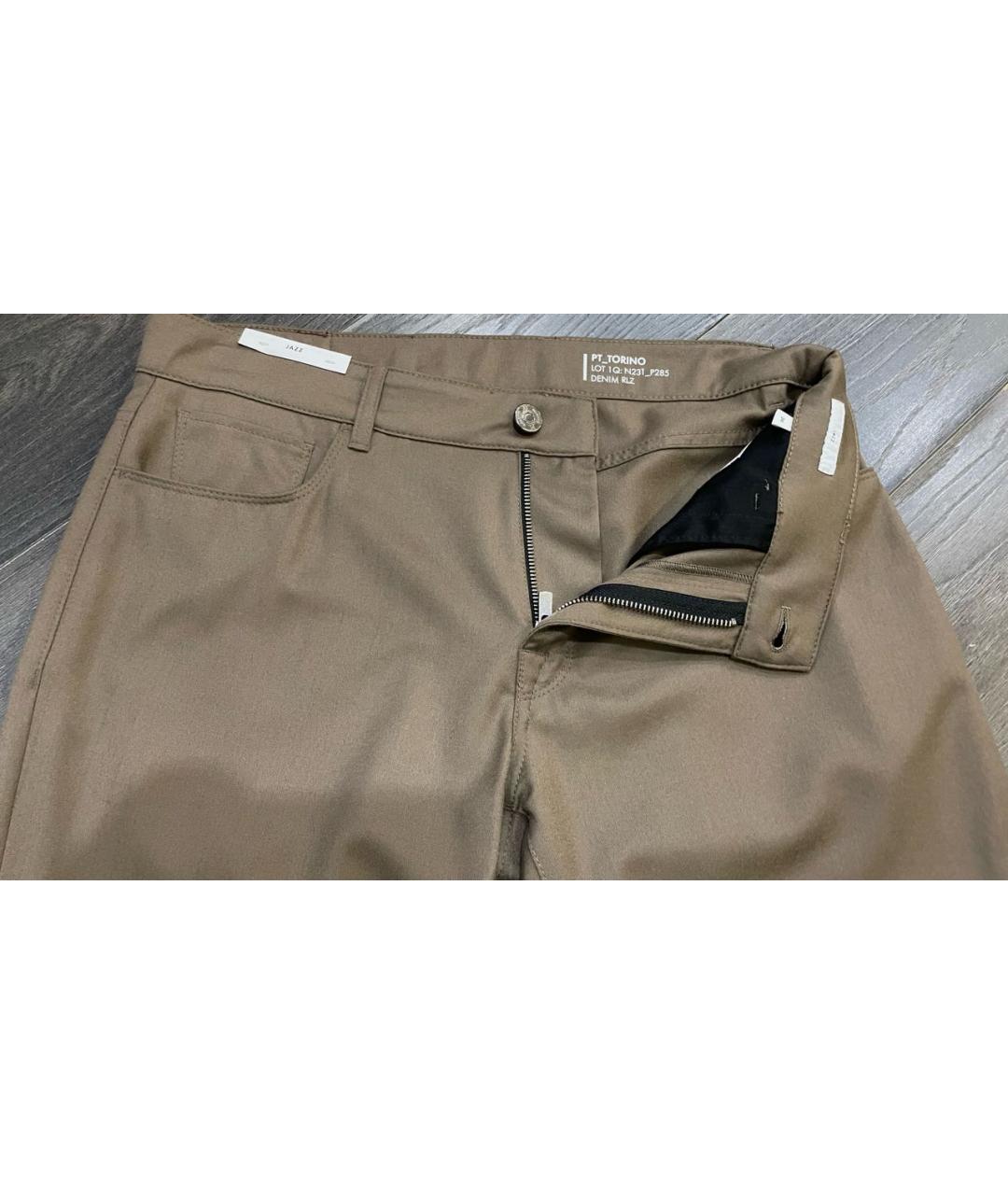 PT TORINO Коричневые шерстяные повседневные брюки, фото 6