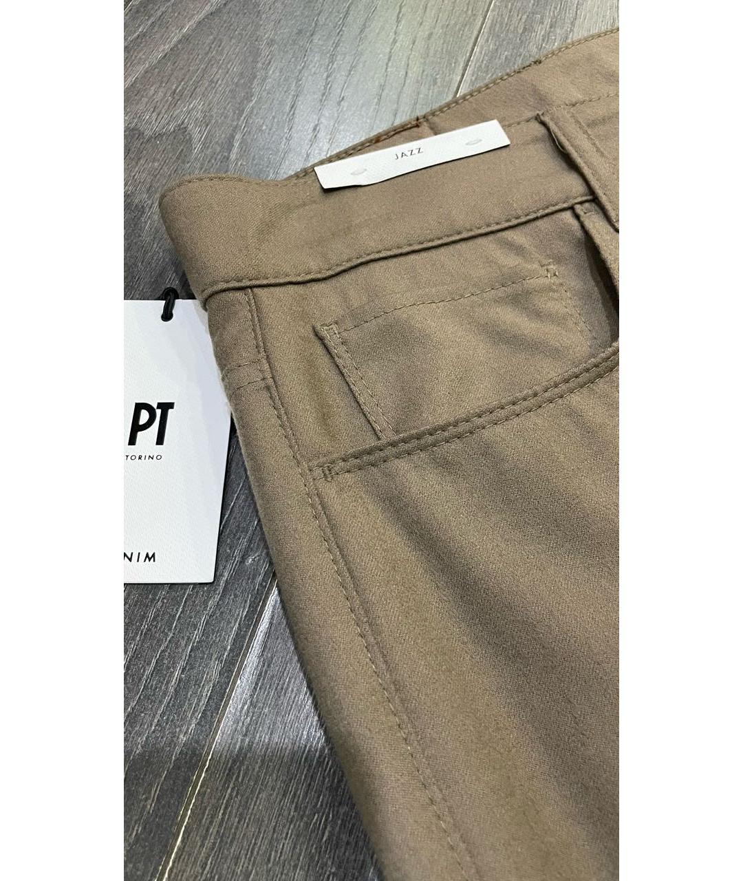 PT TORINO Коричневые шерстяные повседневные брюки, фото 5