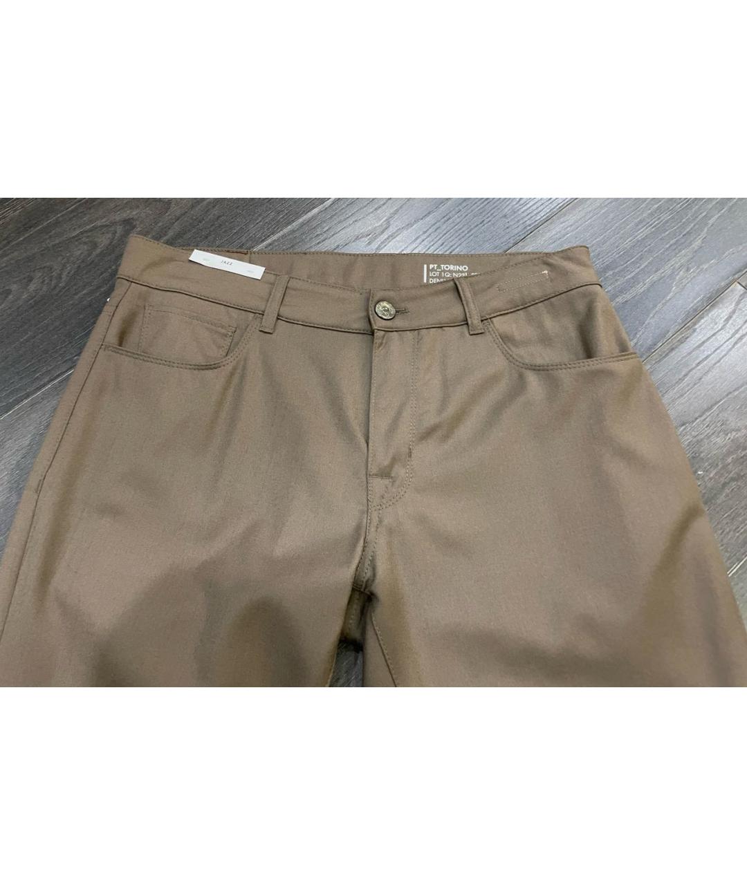 PT TORINO Коричневые шерстяные повседневные брюки, фото 3