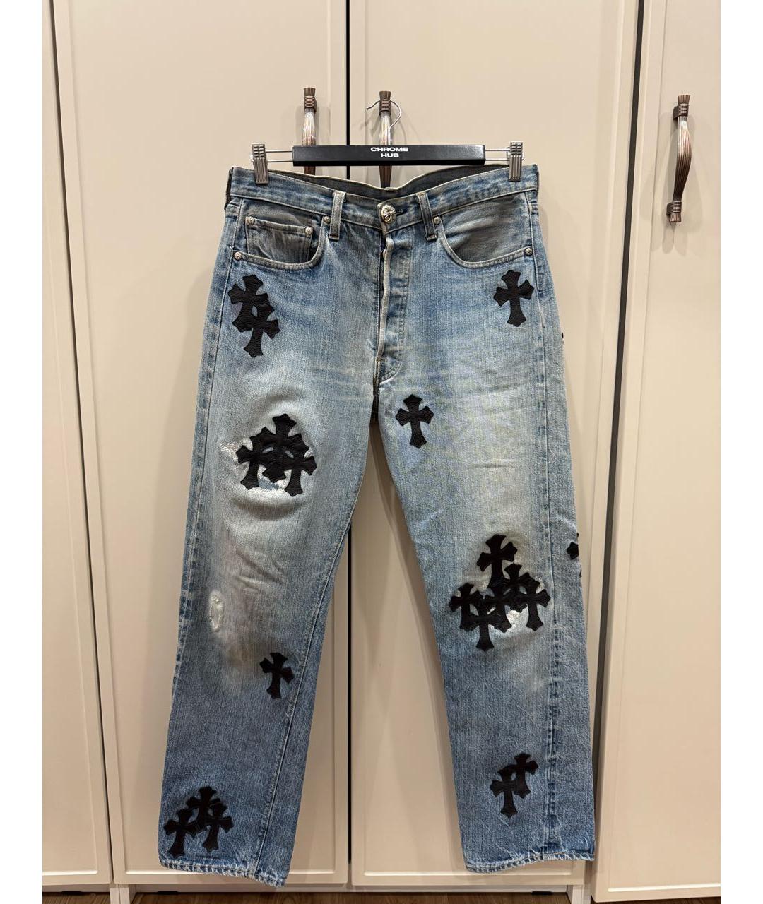 CHROME HEARTS Голубые хлопковые прямые джинсы, фото 7